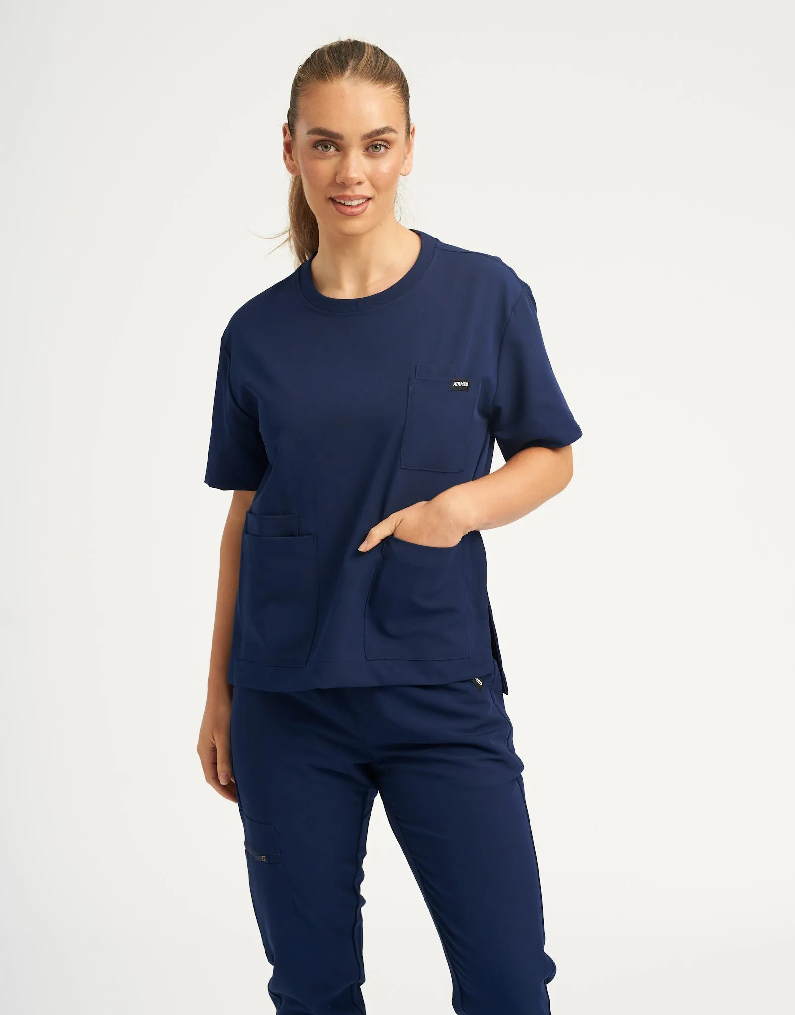 Essential Crewneck Scrub Top - True Navy