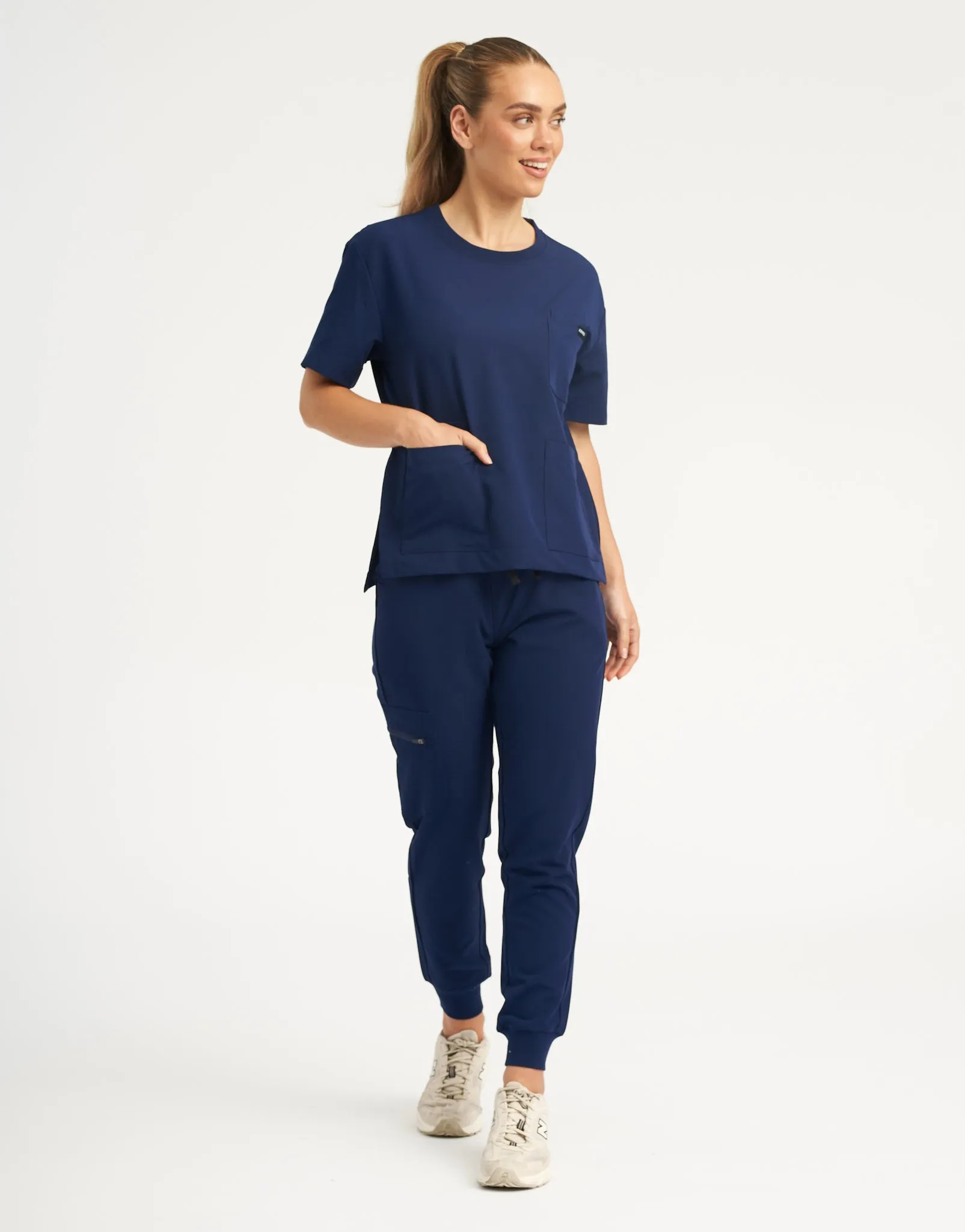 Essential Crewneck Scrub Top - True Navy