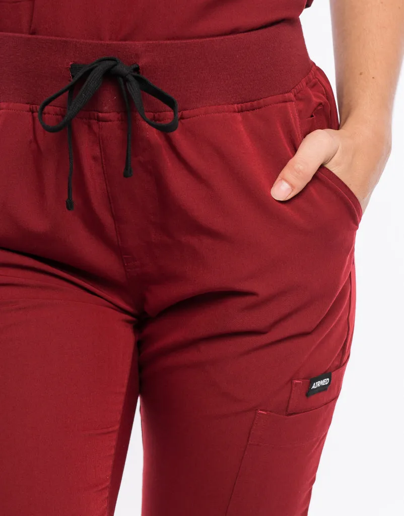 Essential Multi-Pocket Scrub Pants - Syrah Red