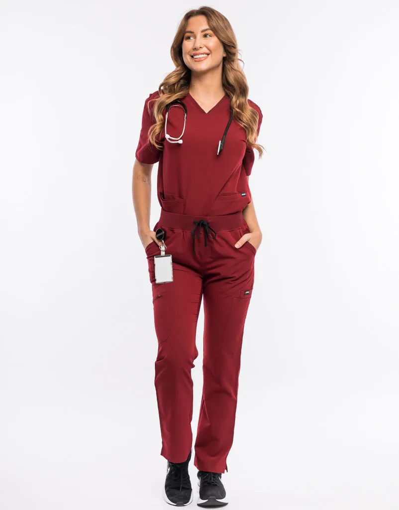 Essential Multi-Pocket Scrub Pants - Syrah Red