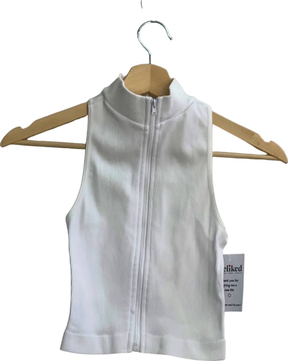 Fashion Nova White Sleeveless Ribbed Zip-Up Top UK XS