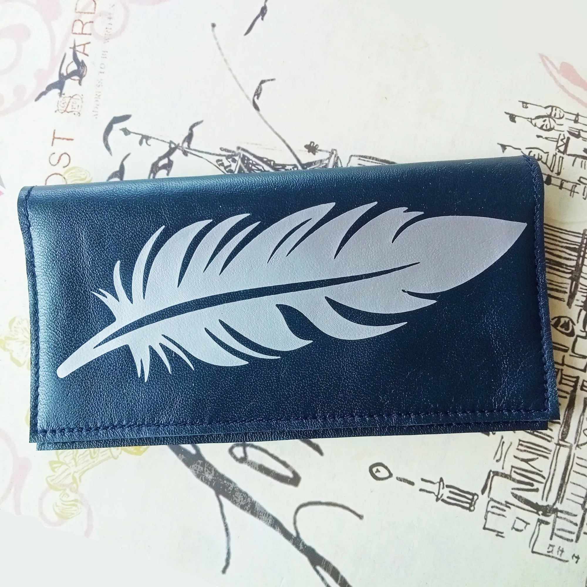 Feather Leather Checkbook Cover