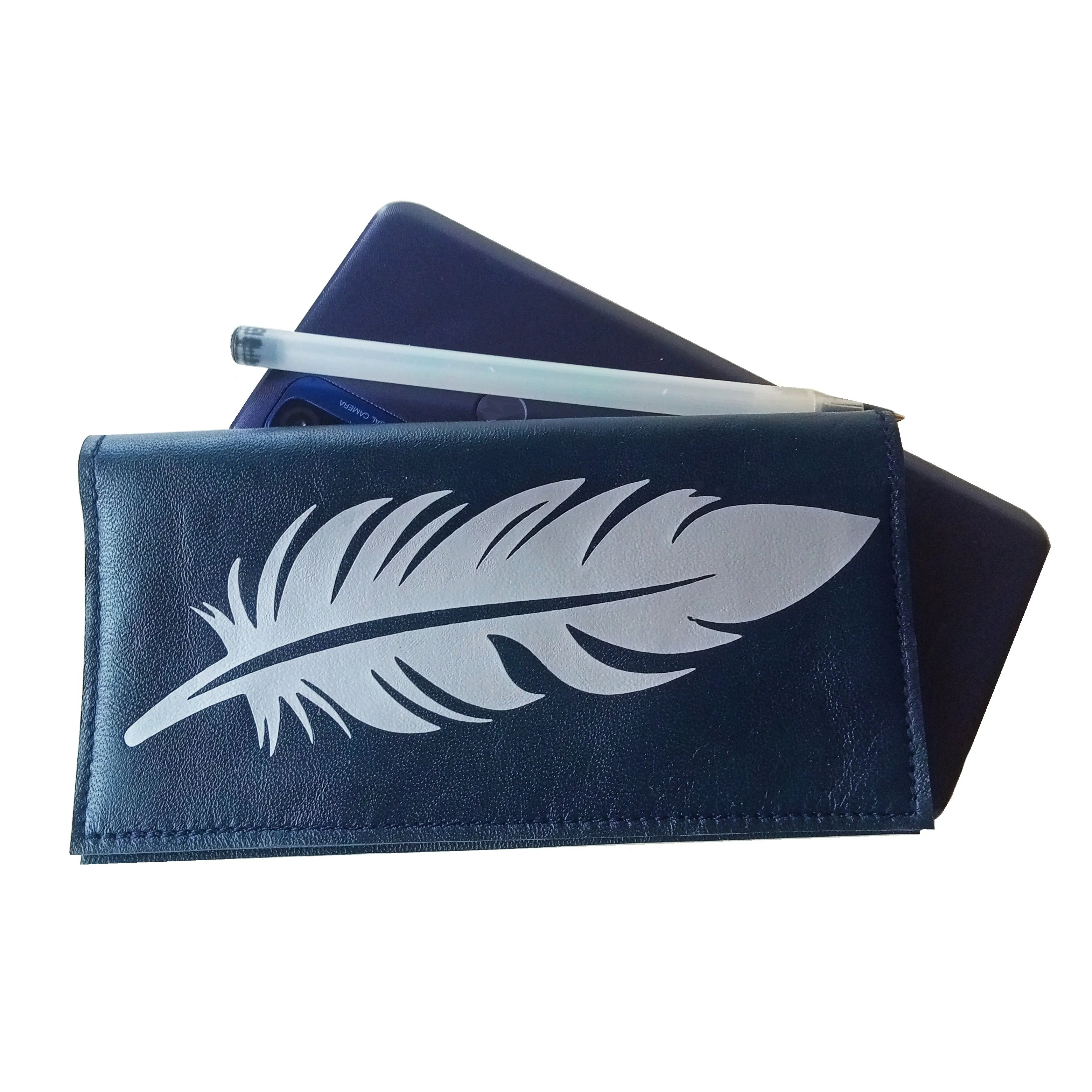 Feather Leather Checkbook Cover