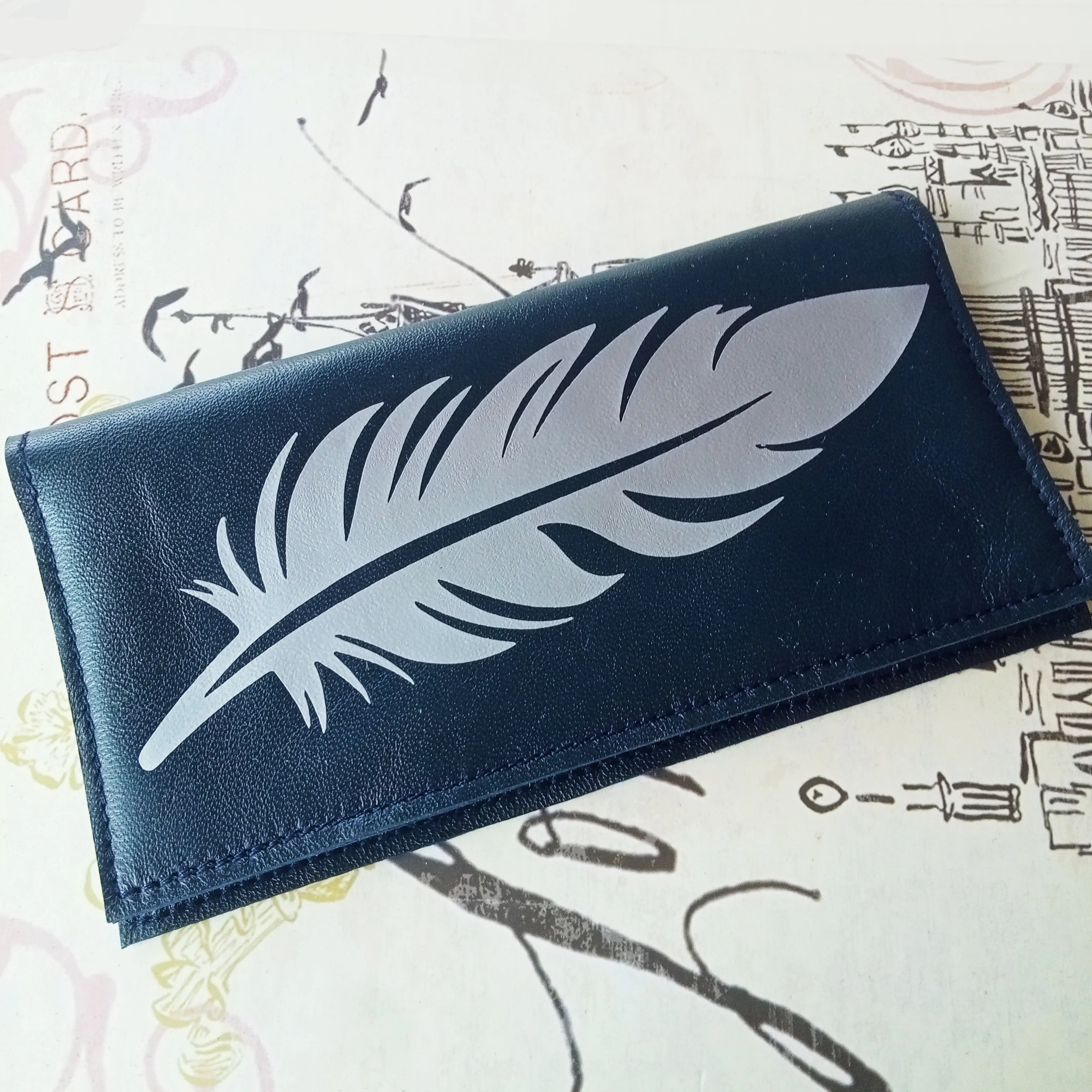 Feather Leather Checkbook Cover