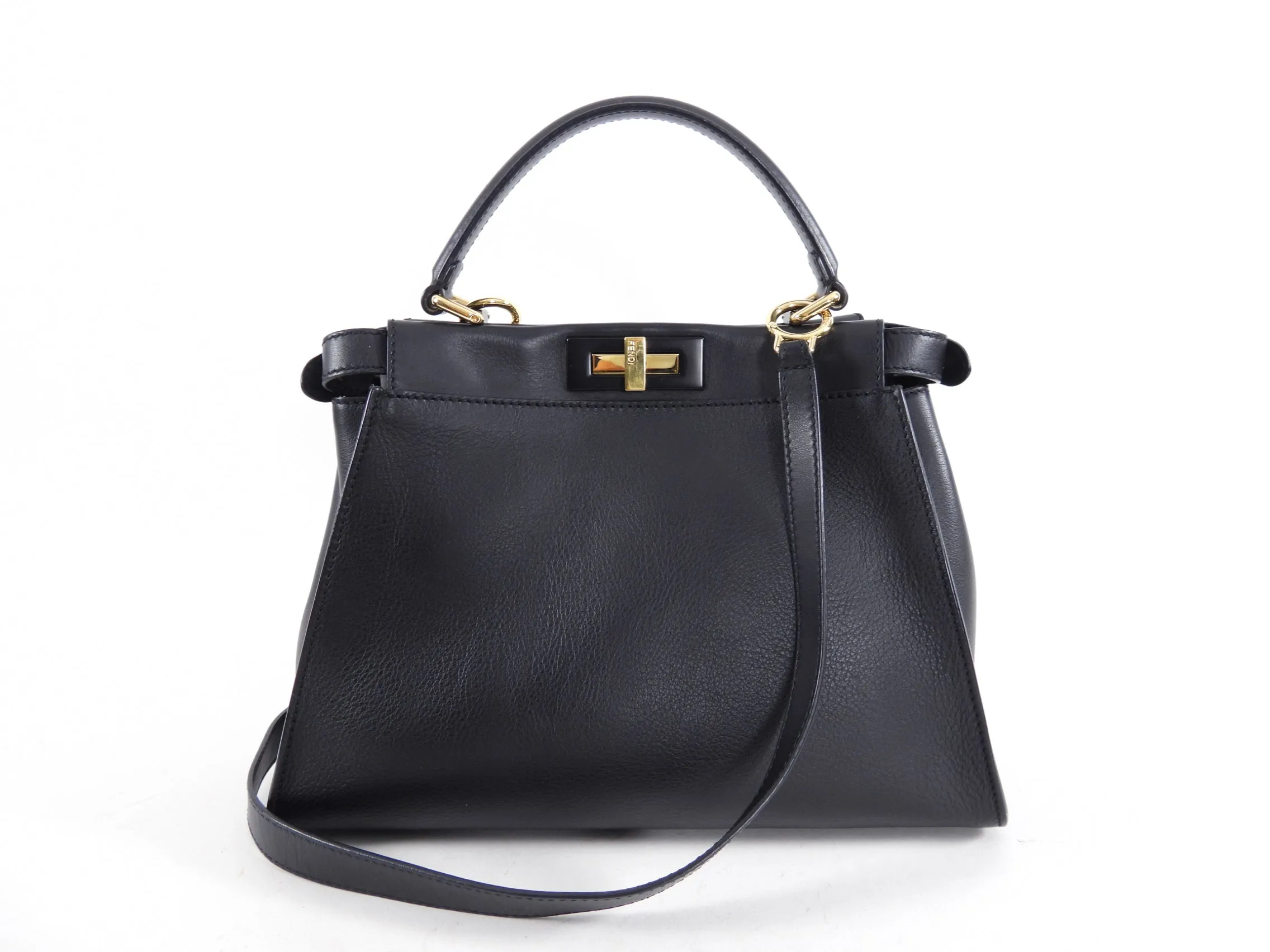 Fendi Black Leather Peekaboo Medium Two-Way Bag