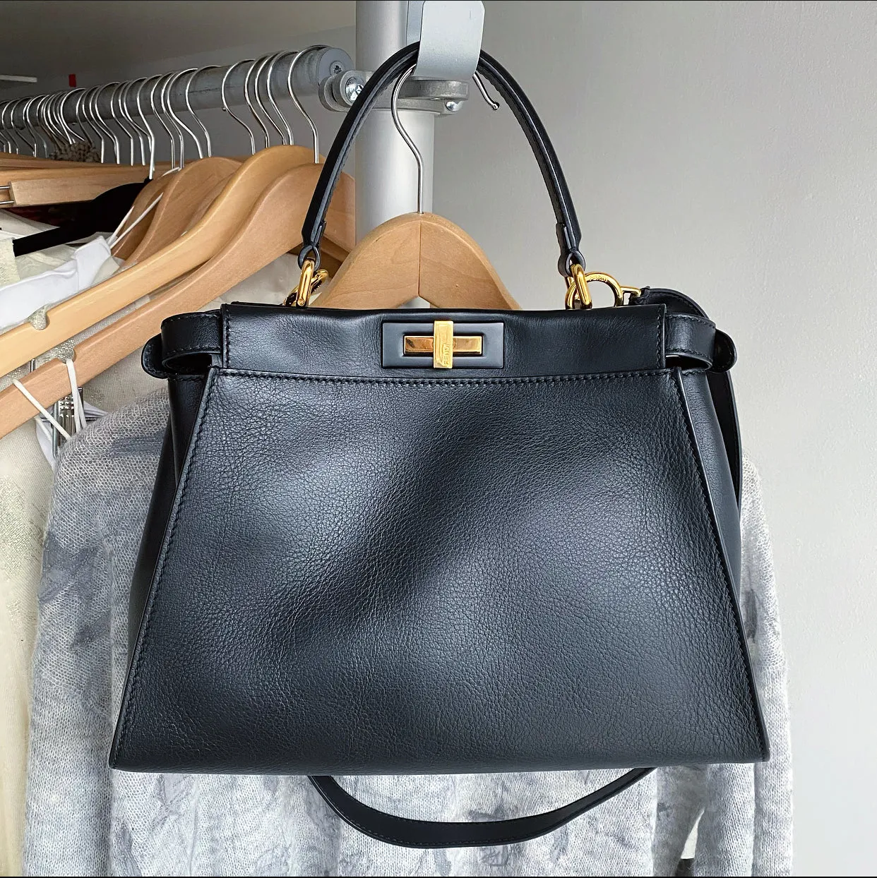 Fendi Black Leather Peekaboo Medium Two-Way Bag