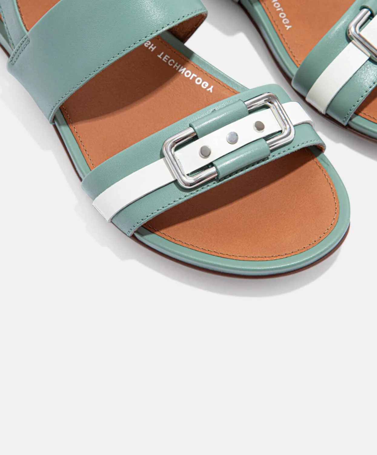 FitFlop Gracie Stud-Buckle Leather Back-Strap Sandals Green