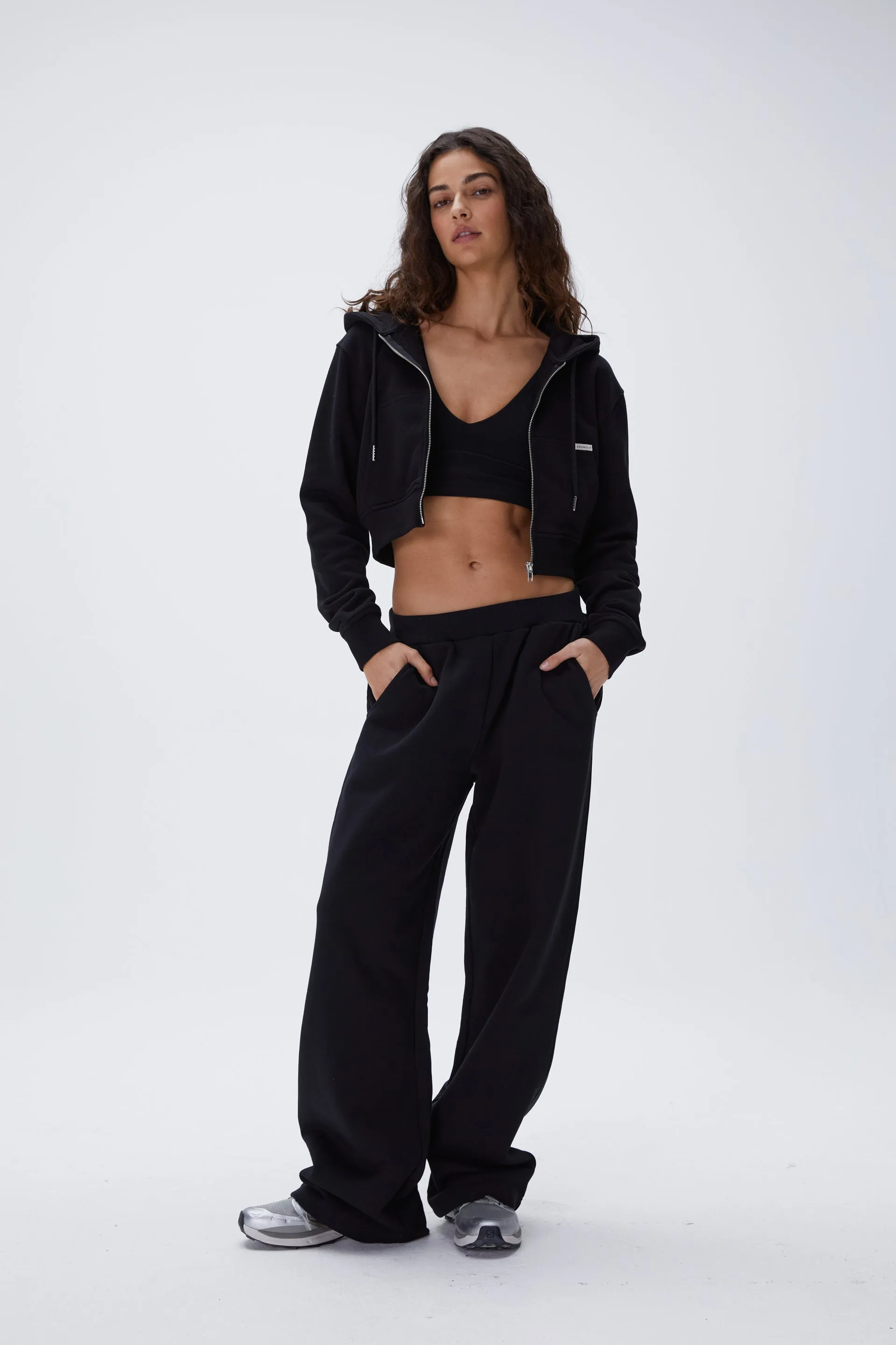 Full Zip Crop Hoodie - Black