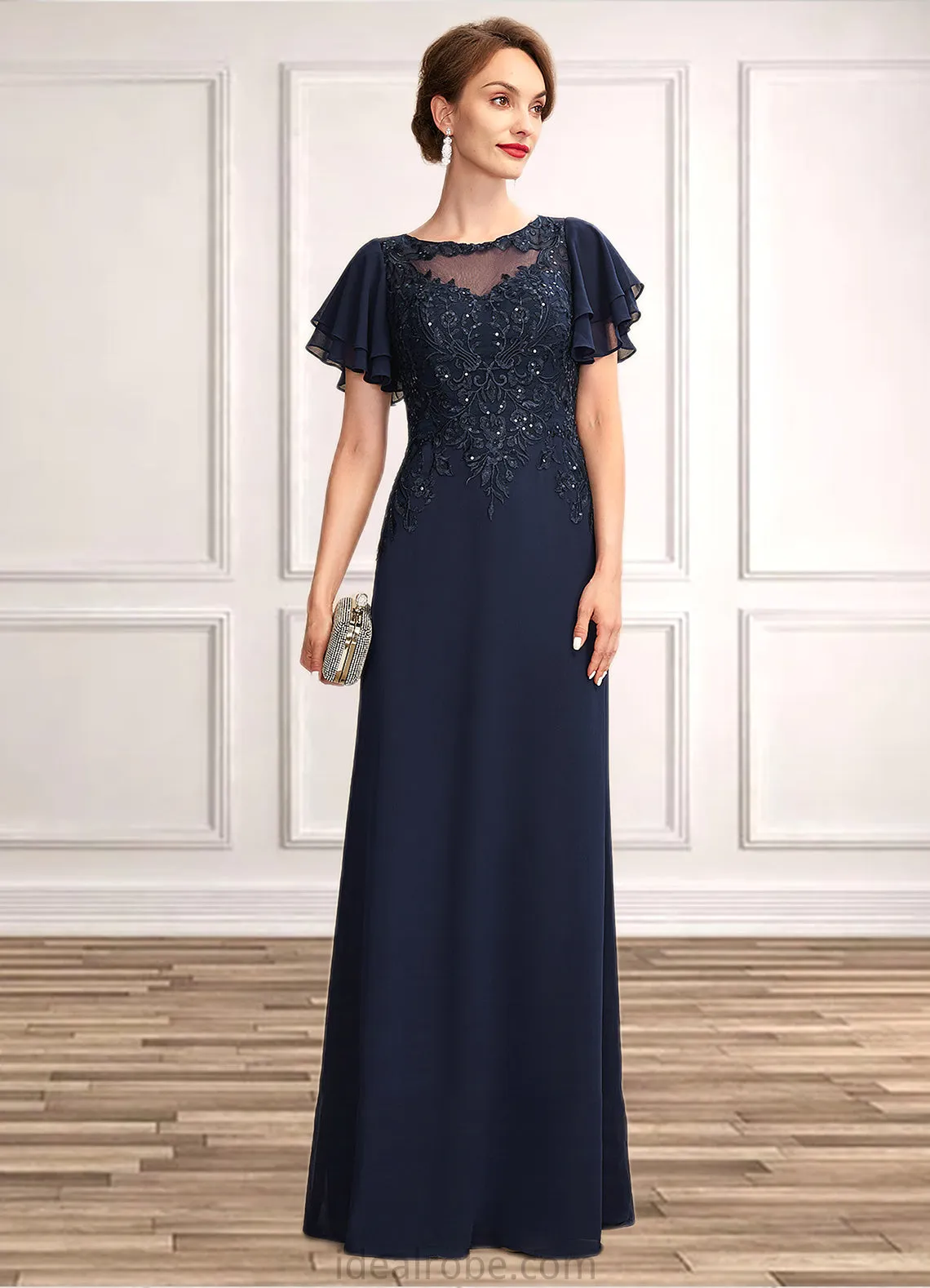 Gabriella A-Line Scoop Neck Floor-Length Chiffon Lace Mother of the Bride Dress With Sequins STK126P0014857