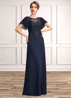 Gabriella A-Line Scoop Neck Floor-Length Chiffon Lace Mother of the Bride Dress With Sequins STK126P0014857