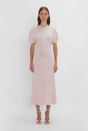 Gathered Waist Midi Dress In Blush