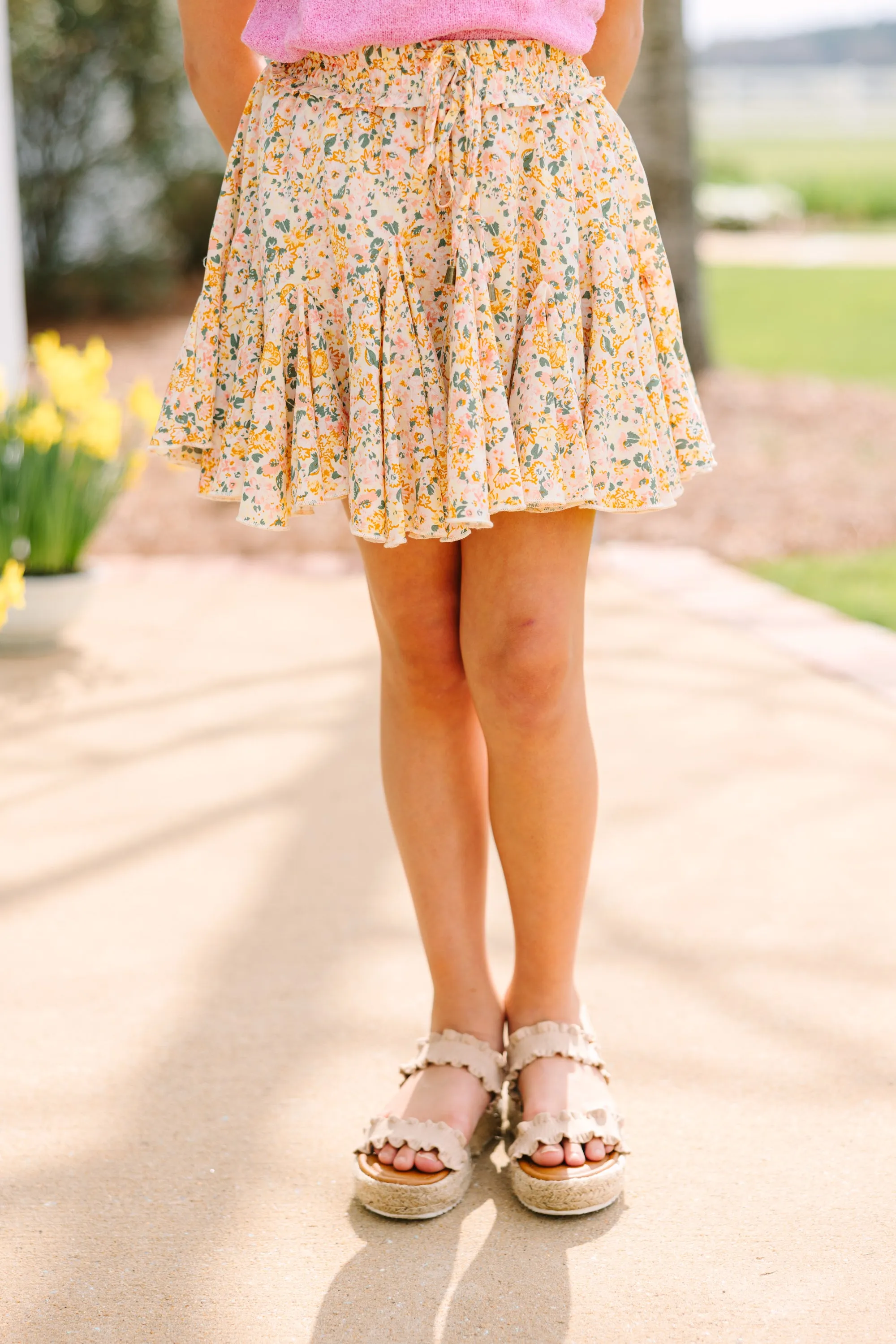 Girls: Look Your Way Yellow Ditsy Floral Ruffled Skort