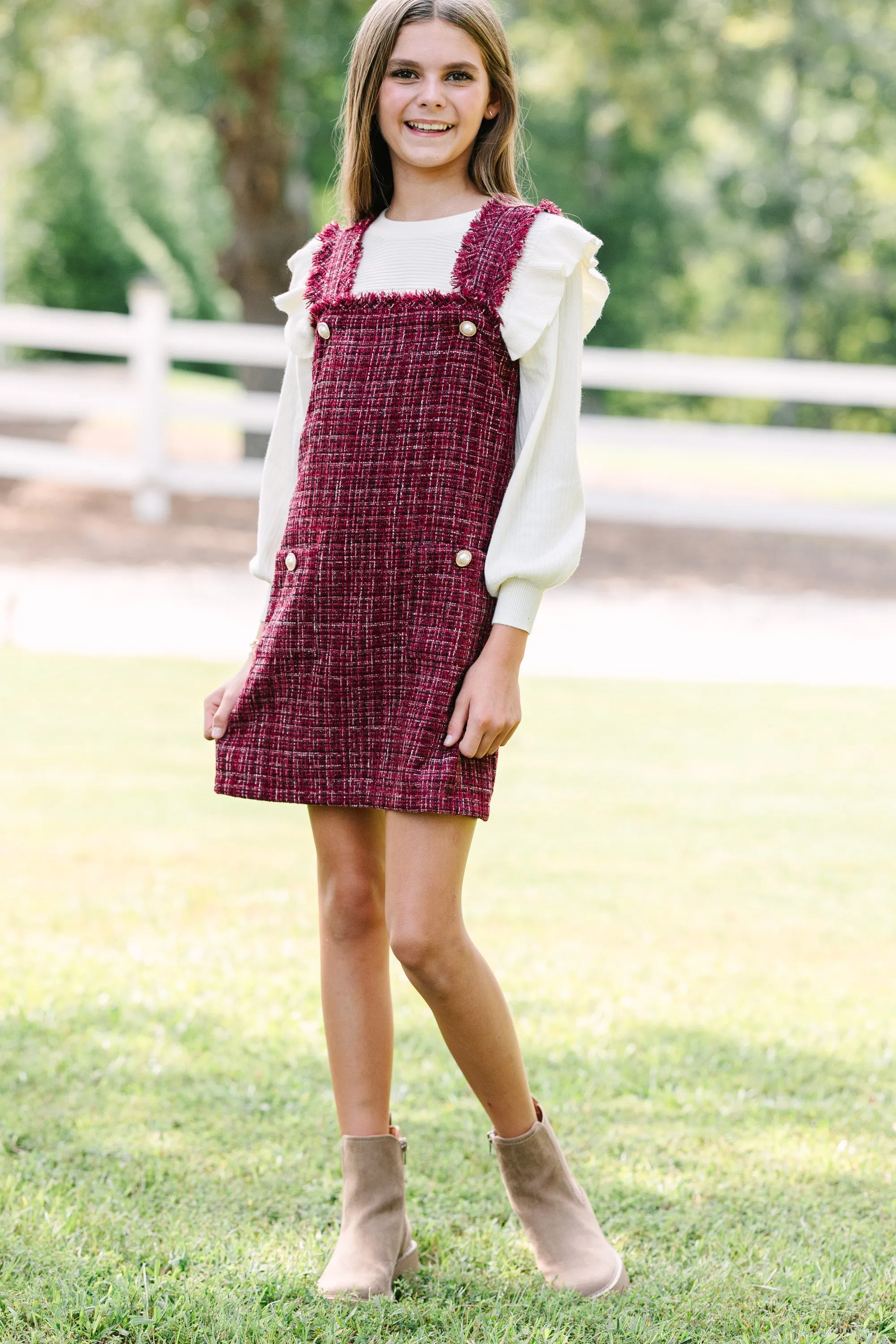 Girls: Need Your Love Burgundy Tweed Dress