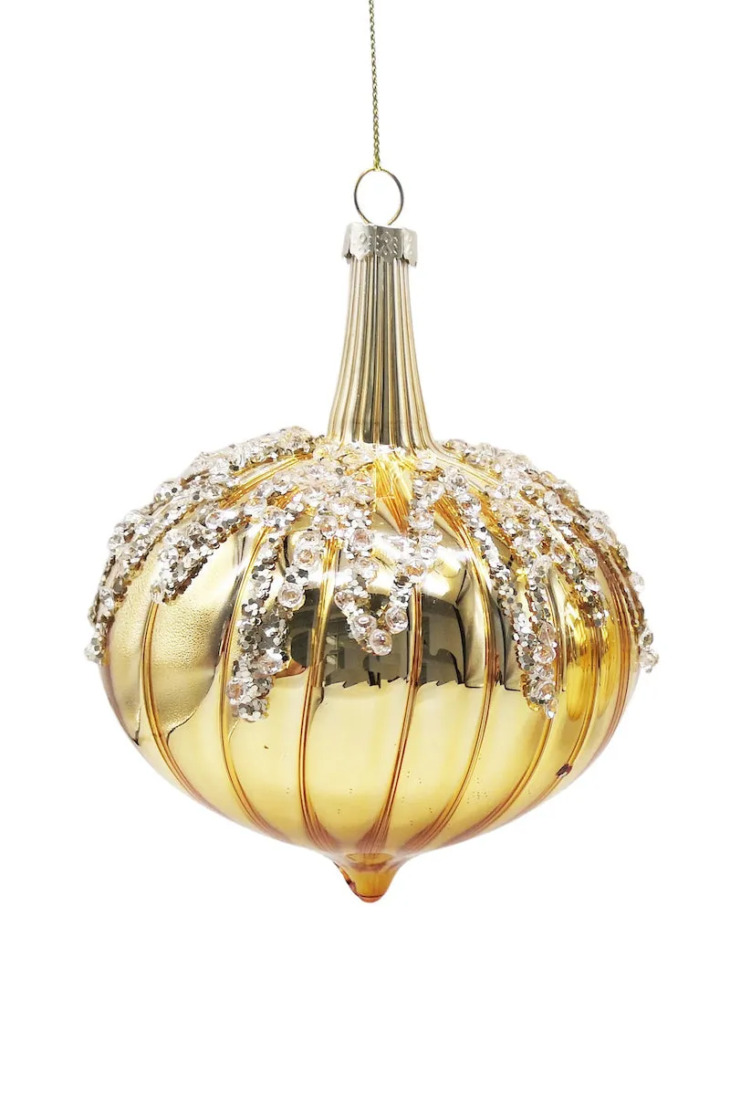 Glass Baubles, Gold Stripe