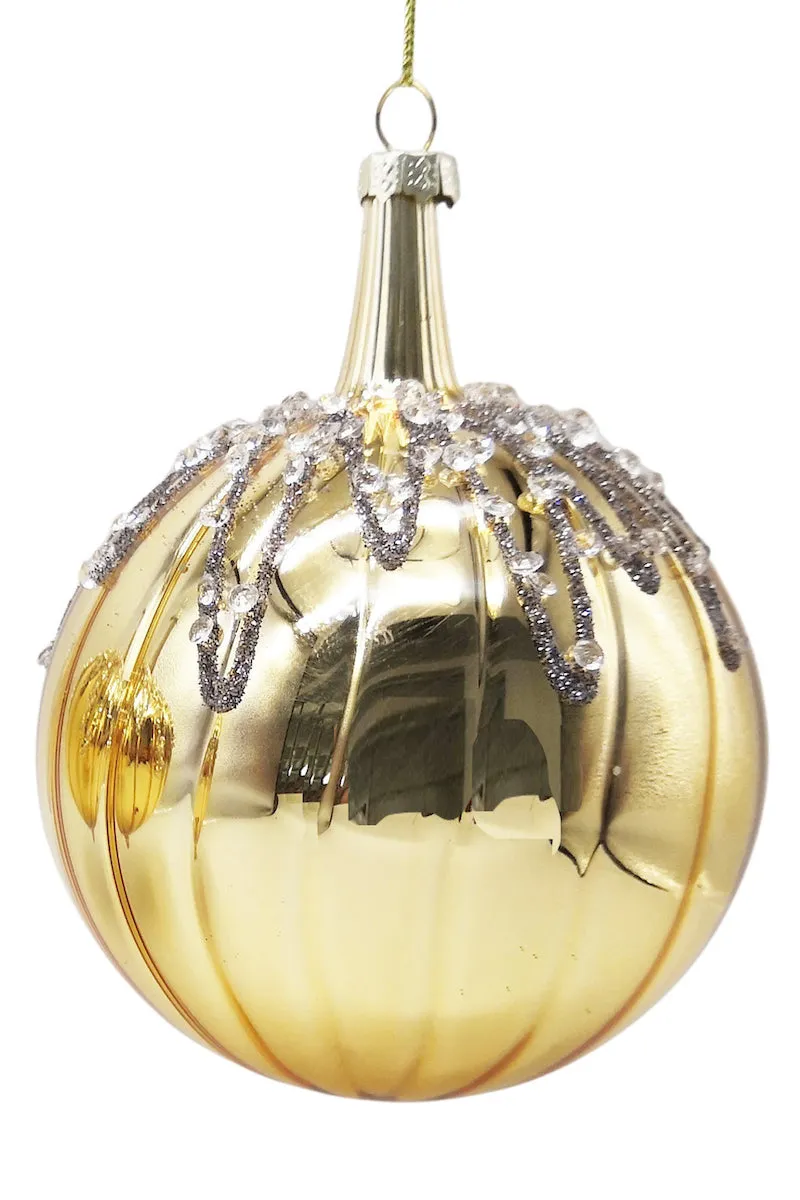 Glass Baubles, Gold Stripe