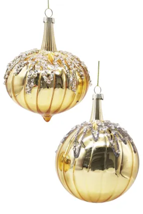 Glass Baubles, Gold Stripe