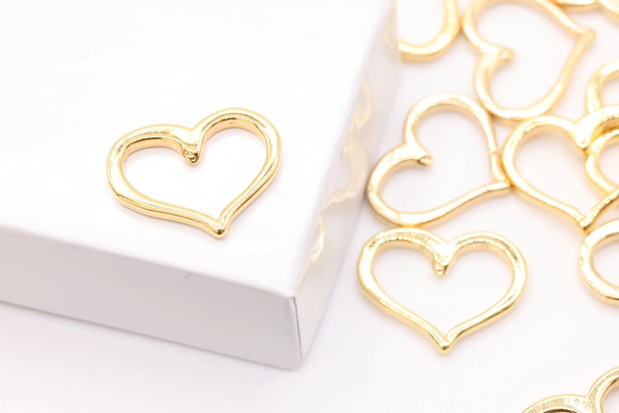 Gold Open Heart Charm , 14K Solid Gold, Jewelry Making Charm