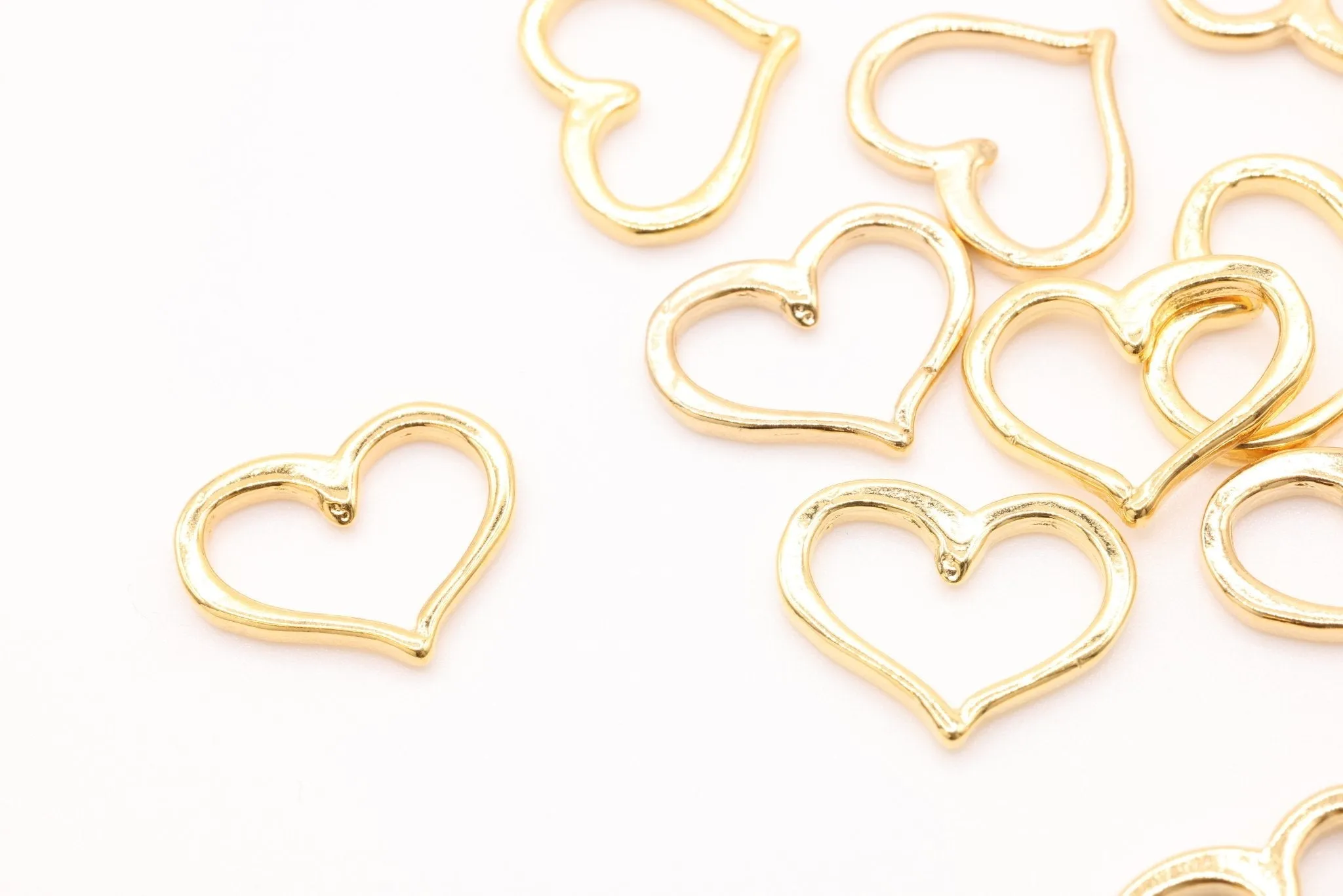 Gold Open Heart Charm , 14K Solid Gold, Jewelry Making Charm