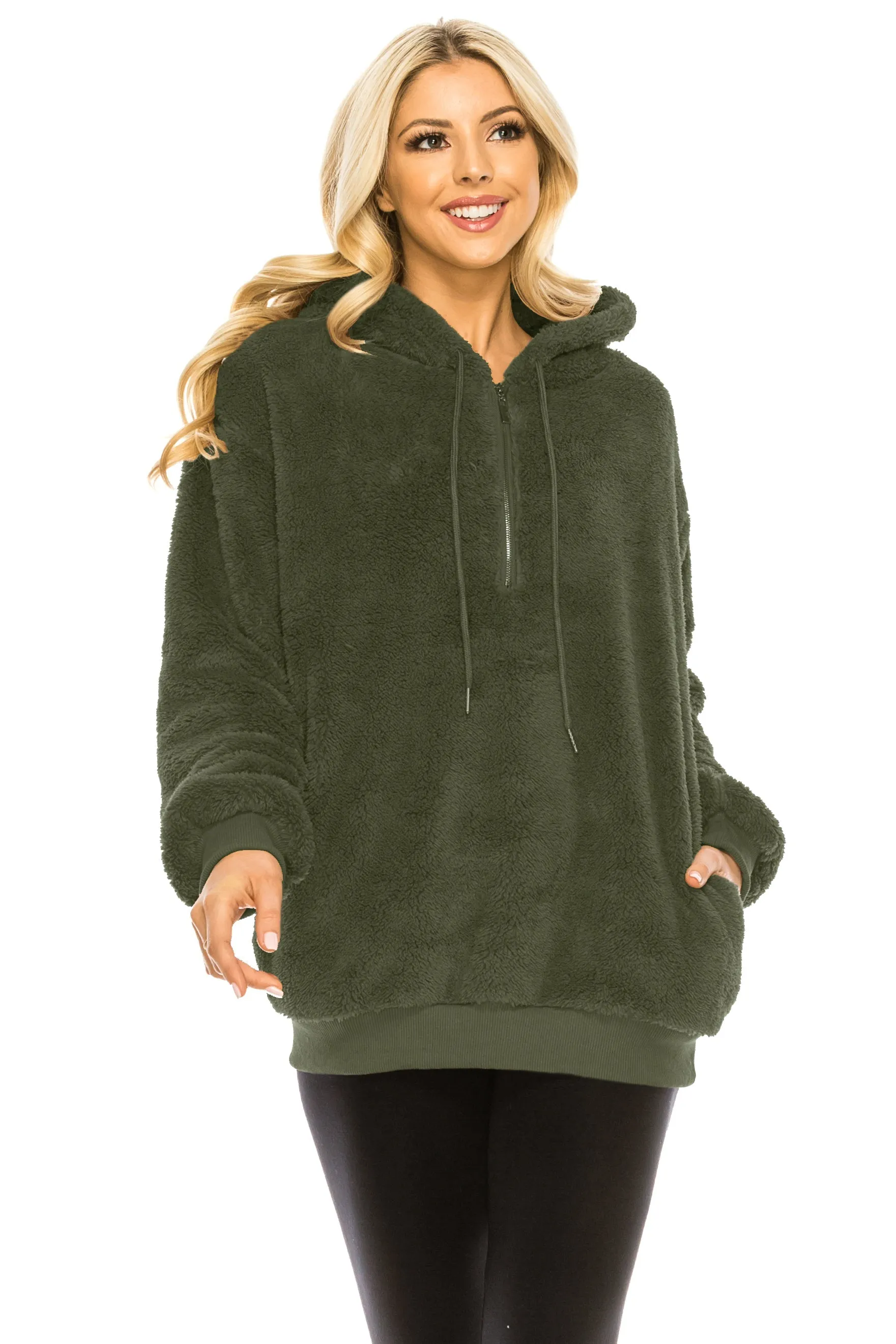 Haute Edition Women's Colorblock and Solid 1/4 Zip Sherpa Hoodie