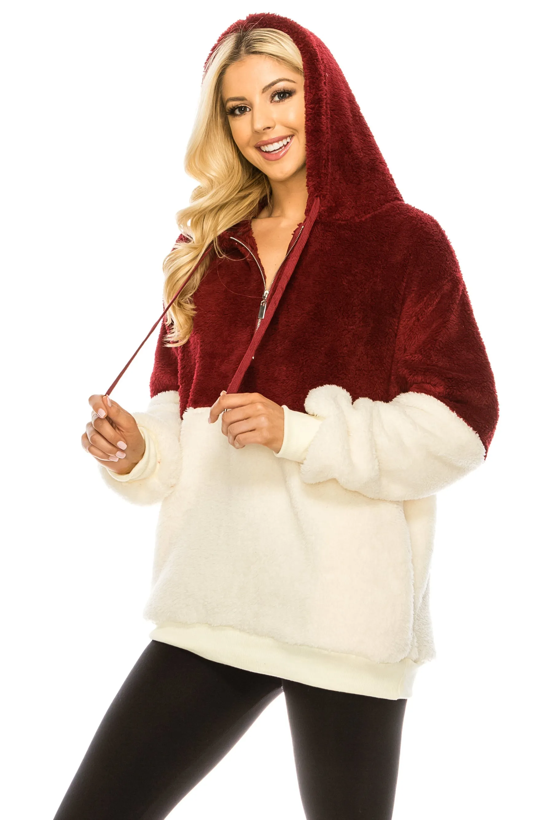 Haute Edition Women's Colorblock and Solid 1/4 Zip Sherpa Hoodie