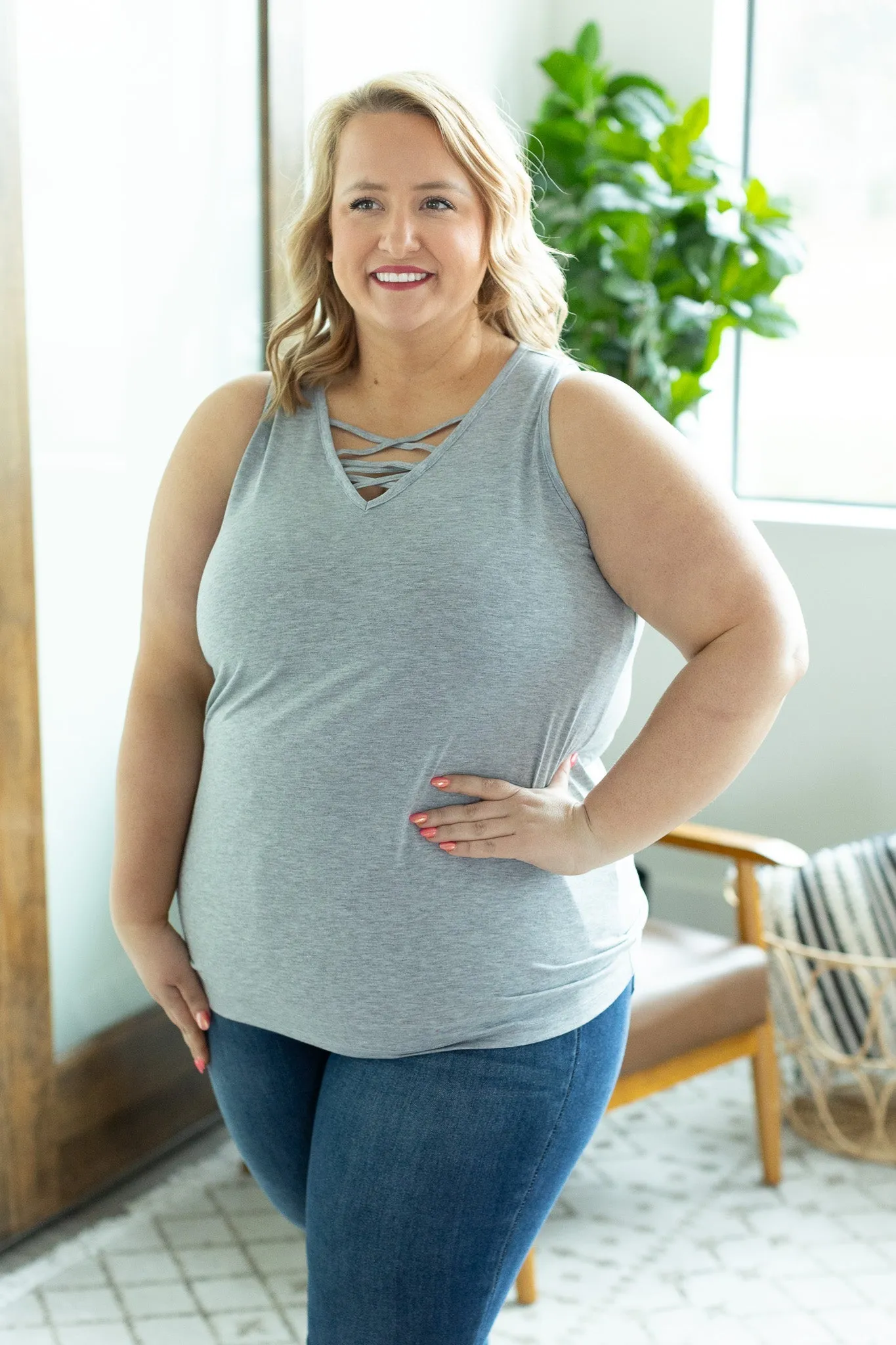 IN STOCK Criss Cross Tank - Light Grey