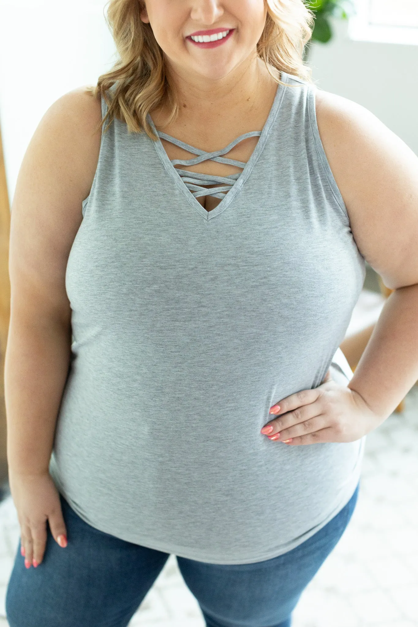 IN STOCK Criss Cross Tank - Light Grey