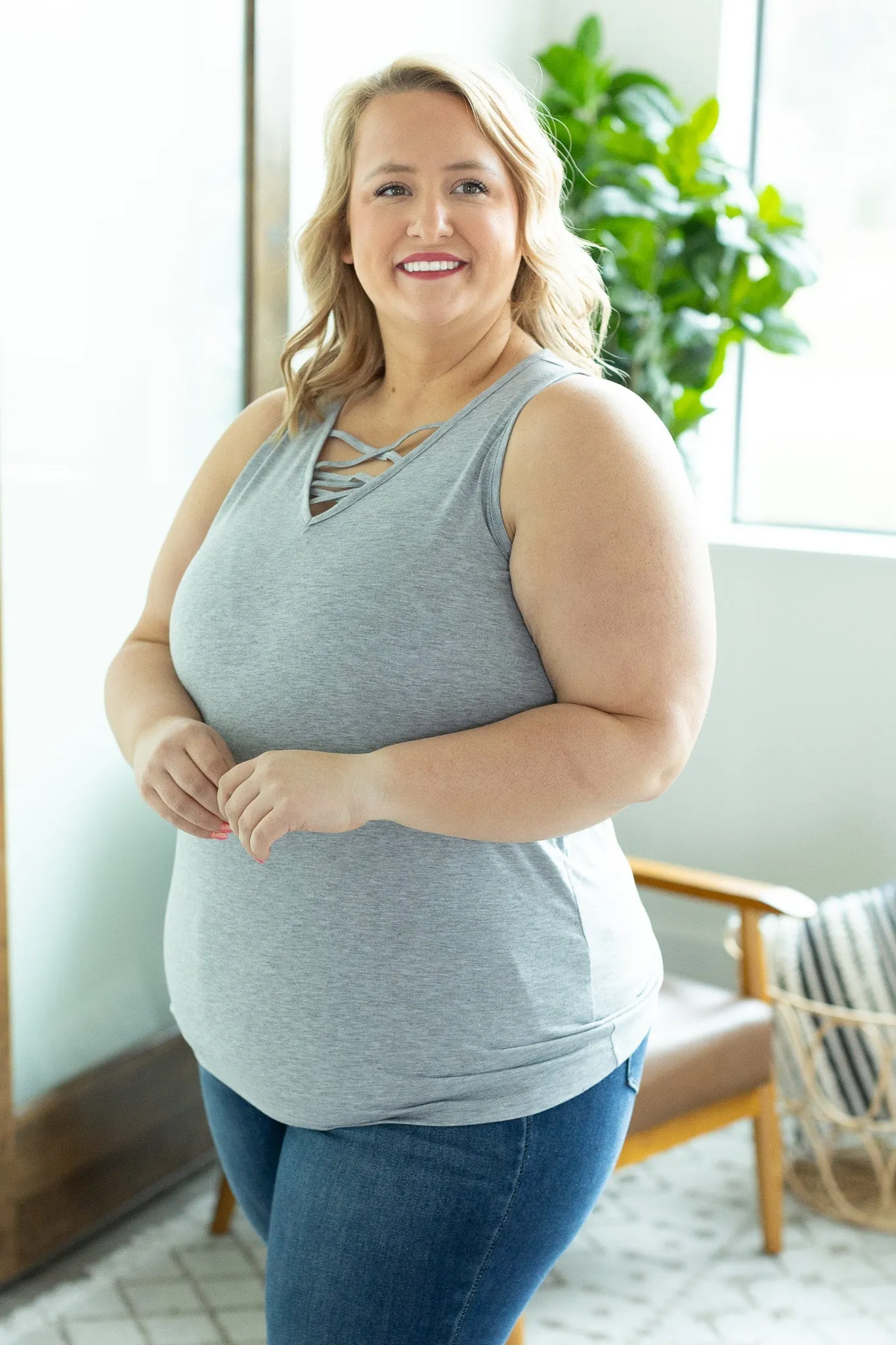 IN STOCK Criss Cross Tank - Light Grey