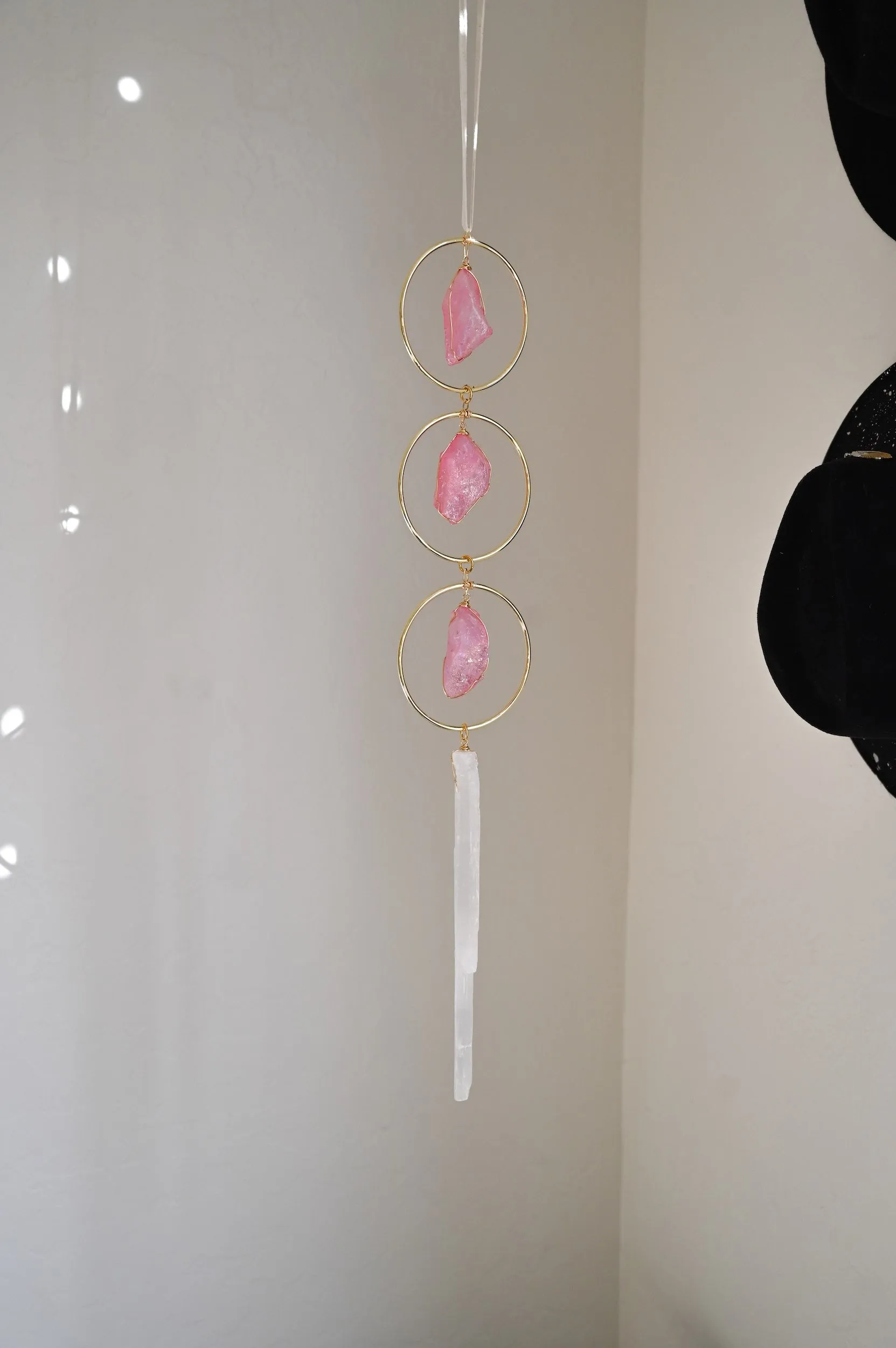 Joyful Girl Pink Aura Quartz Hanging