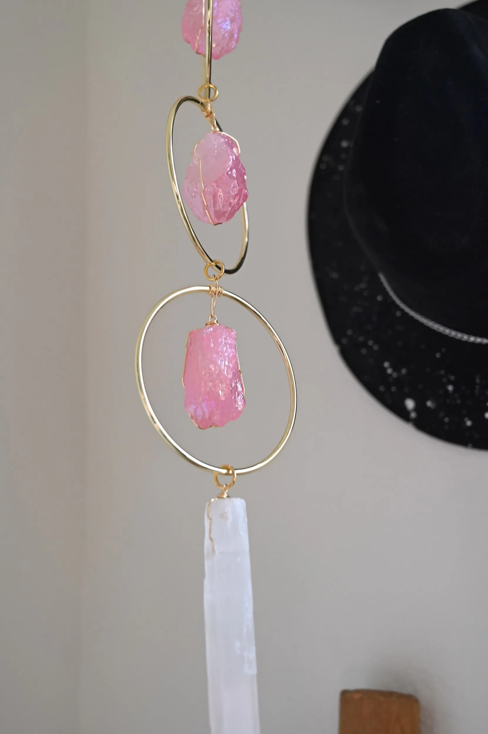 Joyful Girl Pink Aura Quartz Hanging