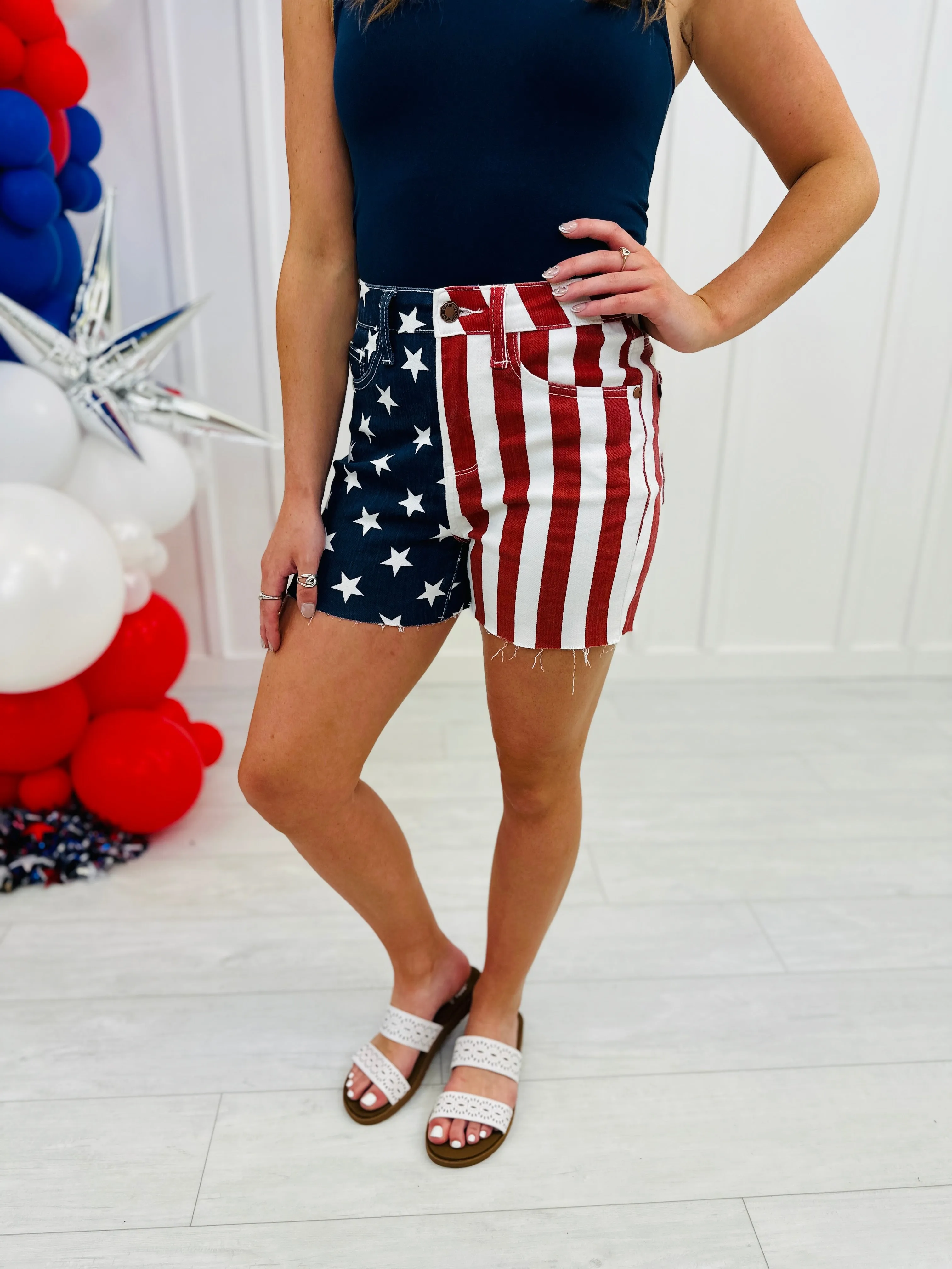 Judy Blue REG/CURVY Party in the U.S.A. Flag Shorts