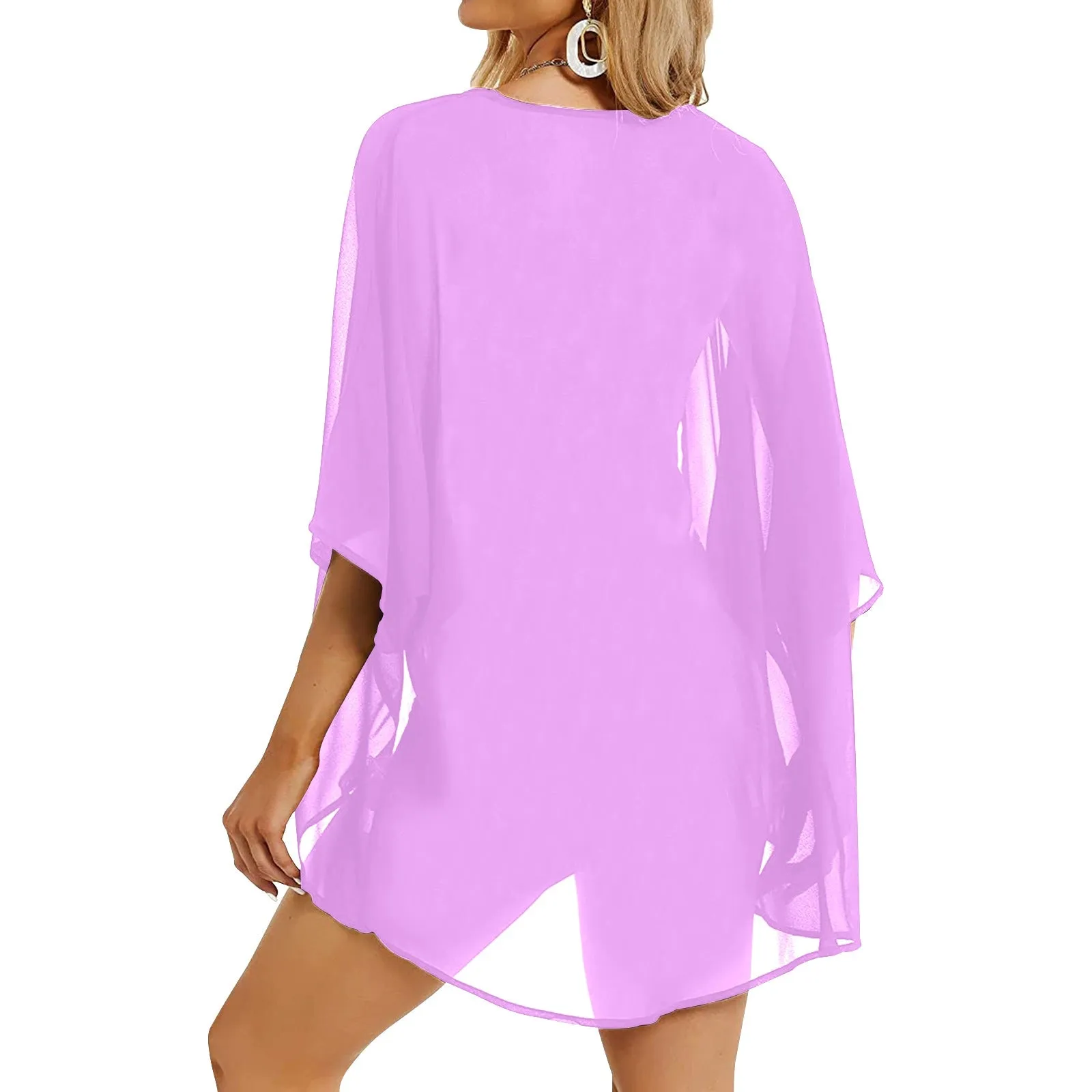 light purple pink solid Women's Kimono Chiffon Cover Up (Model H51)