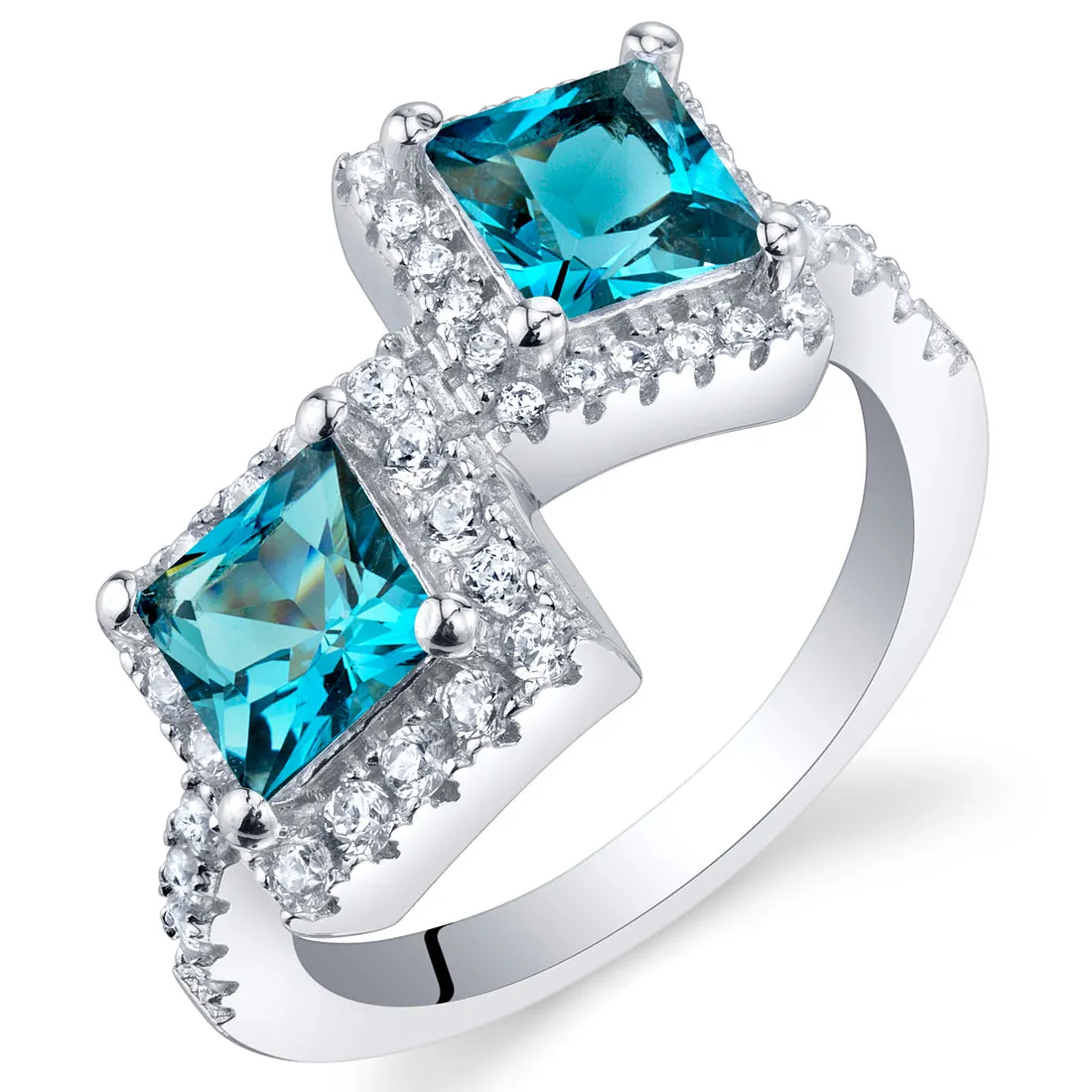 London Blue Topaz Two-Stone Ring Sterling Silver Princess Cut 1.50 Carats Size 9