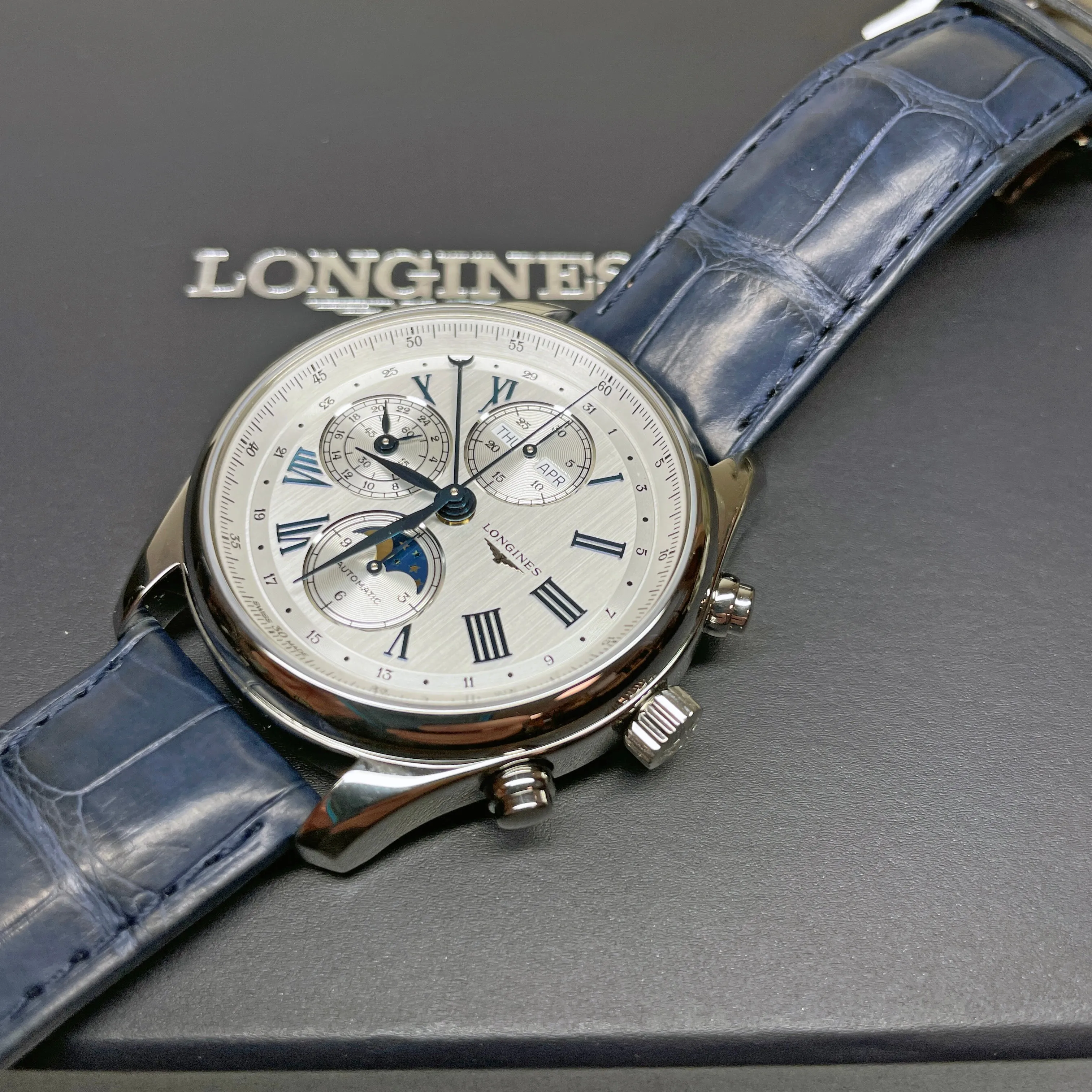 Longines Masters Silver Blue Moon 42mm Watch L2.773.4.71.2