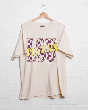 LSU Tigers Twisted Check Off White Thrifted Tee