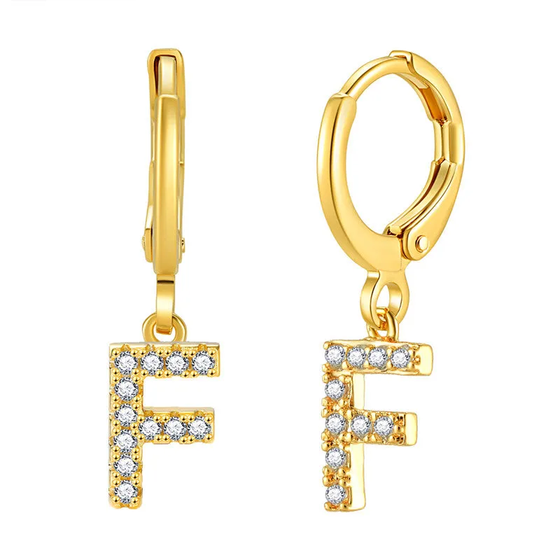 Luxury Elegant Letter A-Z Inlaid With Shiny Zircon Hoop Earrings Trendy Golden Color Daily Wear Accessories Copper 18K Gold Plated Jewelry