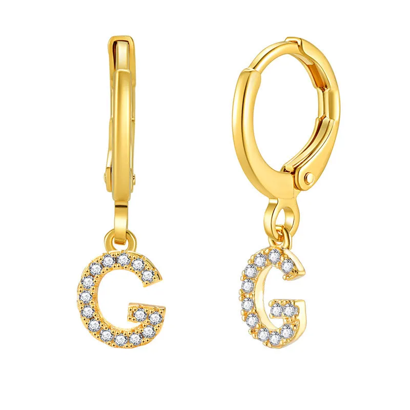 Luxury Elegant Letter A-Z Inlaid With Shiny Zircon Hoop Earrings Trendy Golden Color Daily Wear Accessories Copper 18K Gold Plated Jewelry