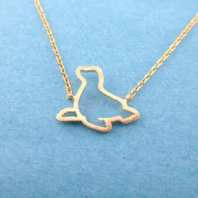 Minimal Sea Lion Seal Outline Shaped Charm Necklace in Gold | Animal Jewelry