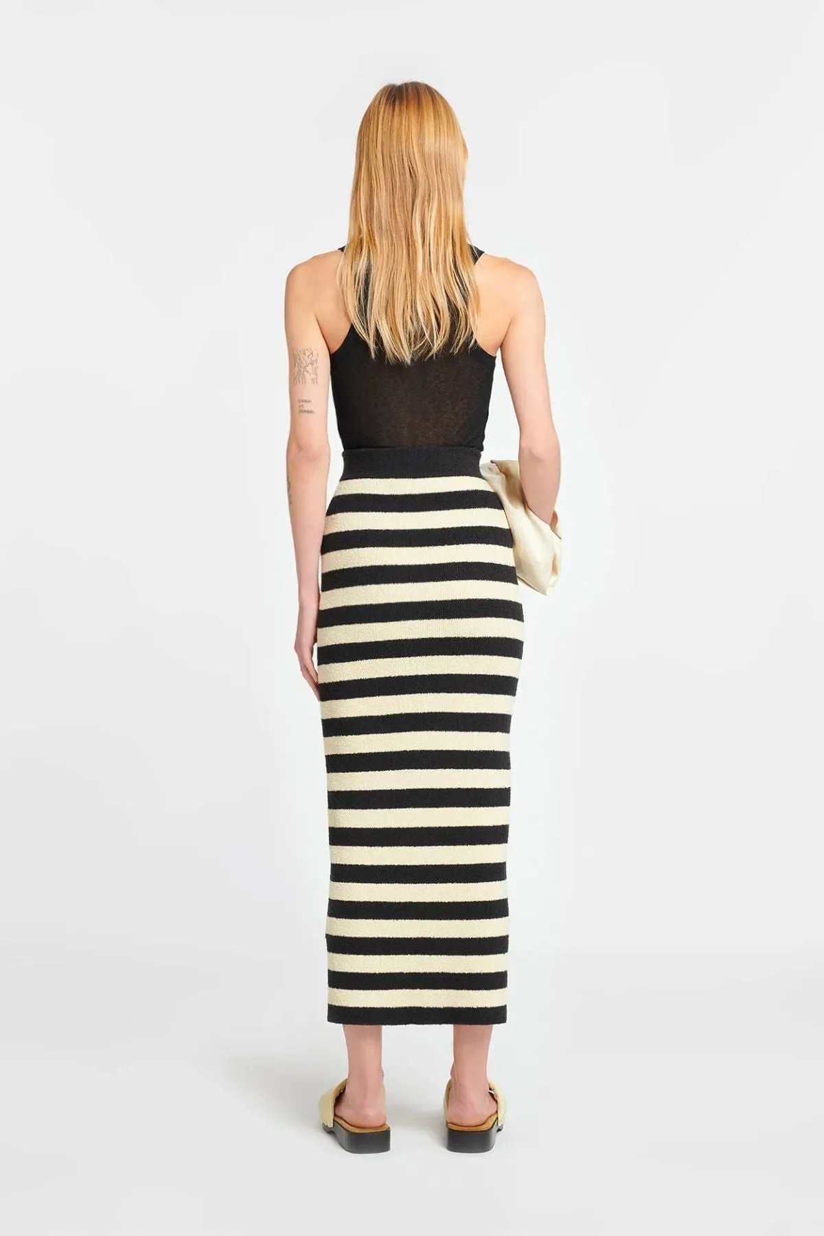 Nanushka Nima Striped Terry Knit Skirt - Creme/ Off Black