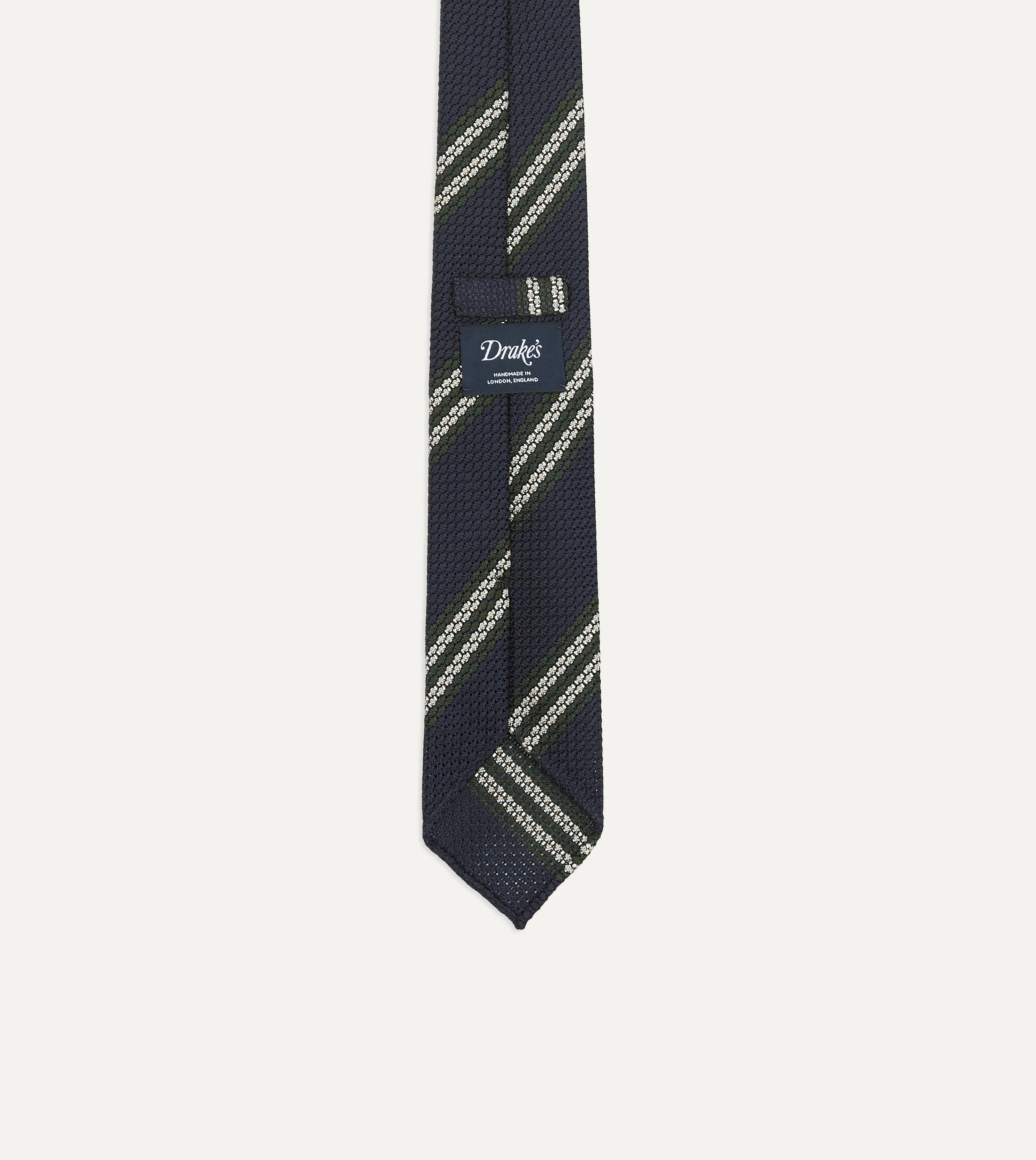 Navy, Green and White Double Stripe Silk Grenadine Tie