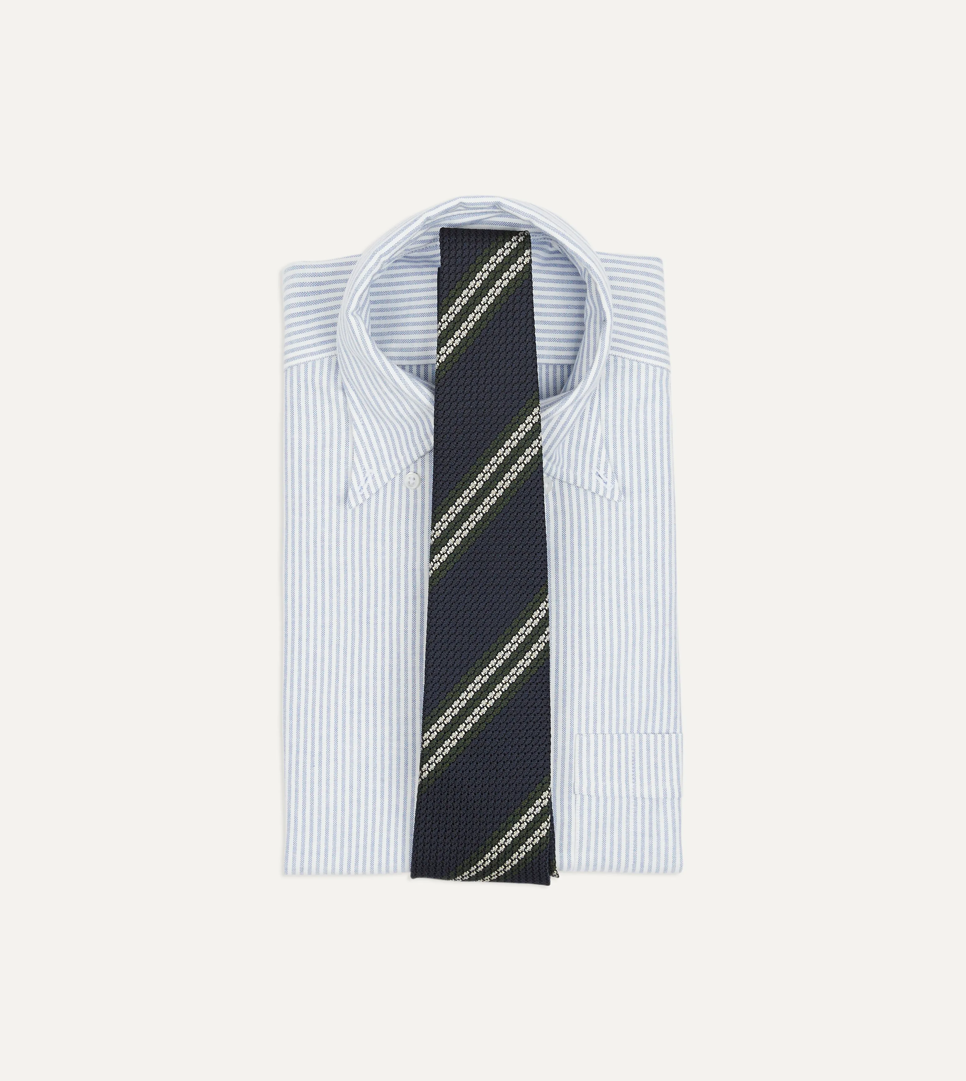 Navy, Green and White Double Stripe Silk Grenadine Tie