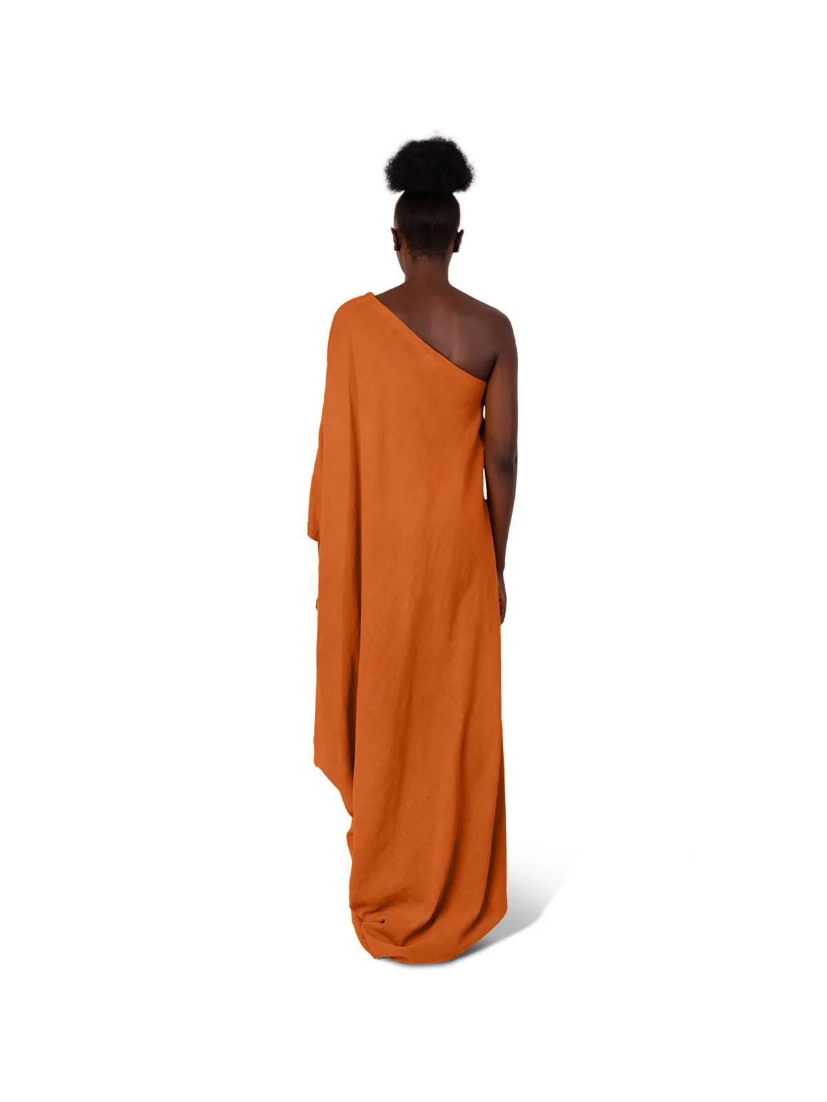 Orange Sari One-Shoulder Dress