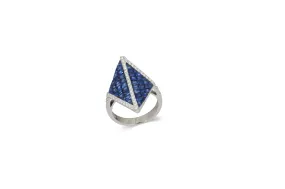 Origami Rhombus Sapphire Diamond Ring in White Gold