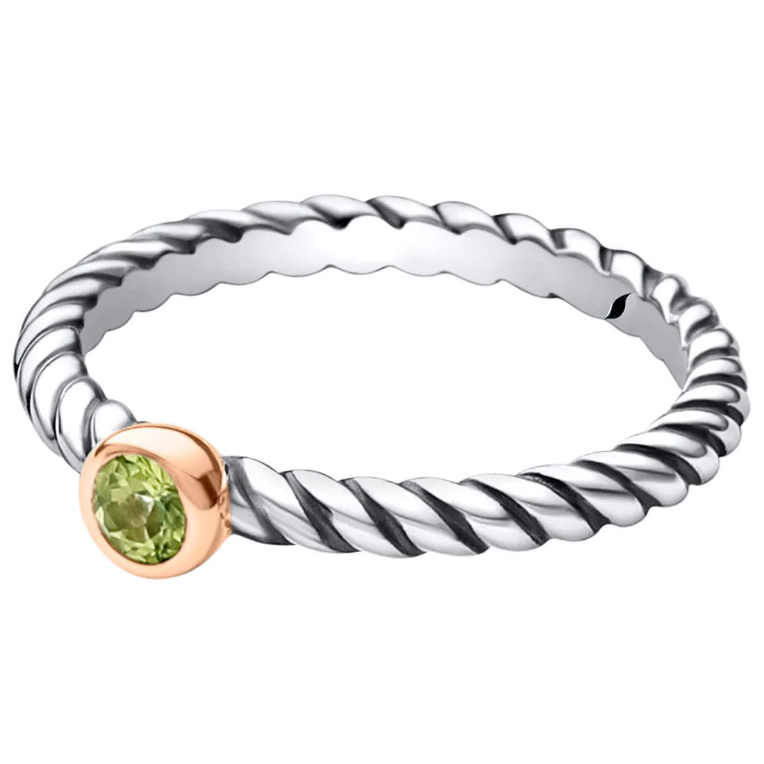 Peridot Cable Rope Stackable Ring Sterling Silver Round Shape Size 8