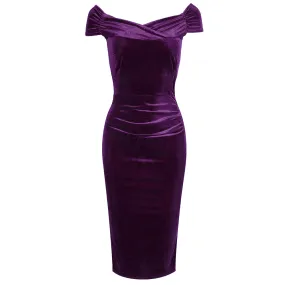 Purple Velour Cap Sleeve Crossover Top Bardot Wiggle Dress