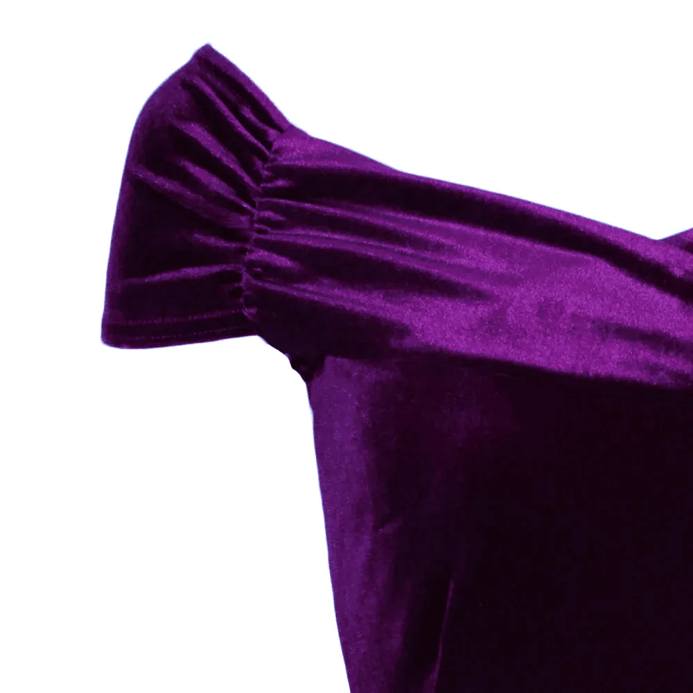 Purple Velour Cap Sleeve Crossover Top Bardot Wiggle Dress