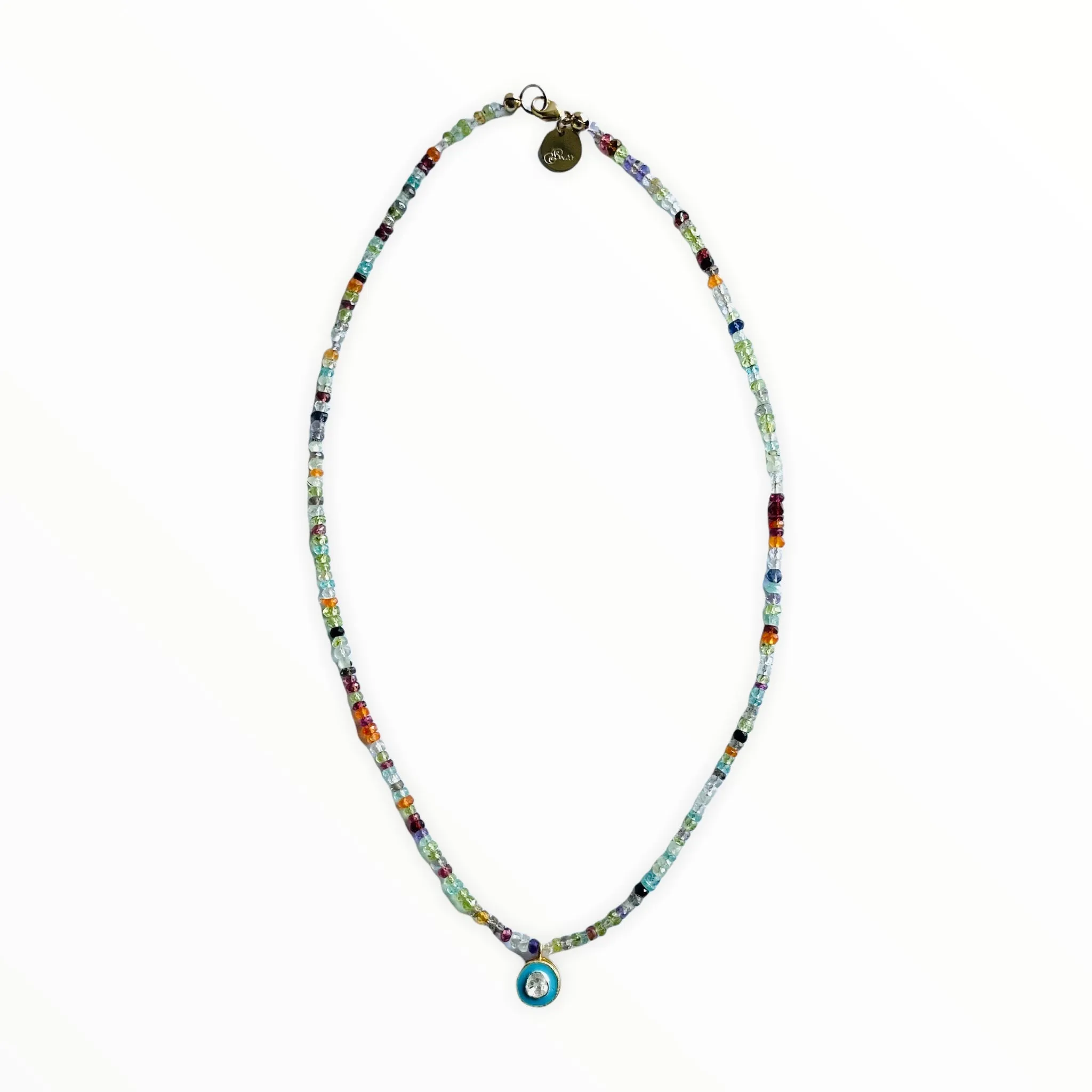 rainbow candy necklace with baby blue enamel & polki diamond charm