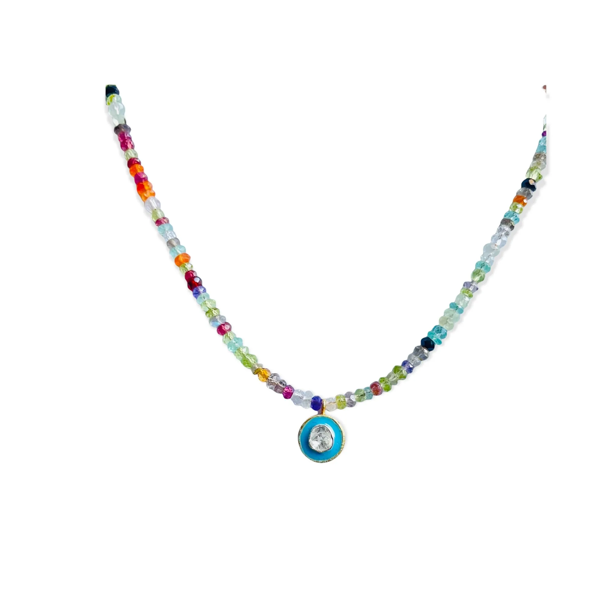 rainbow candy necklace with baby blue enamel & polki diamond charm