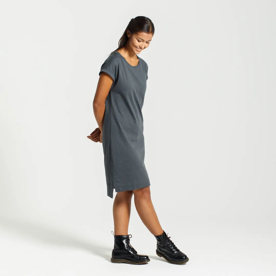 Rolled Sleeve T-shirt Dress  | Charcoal