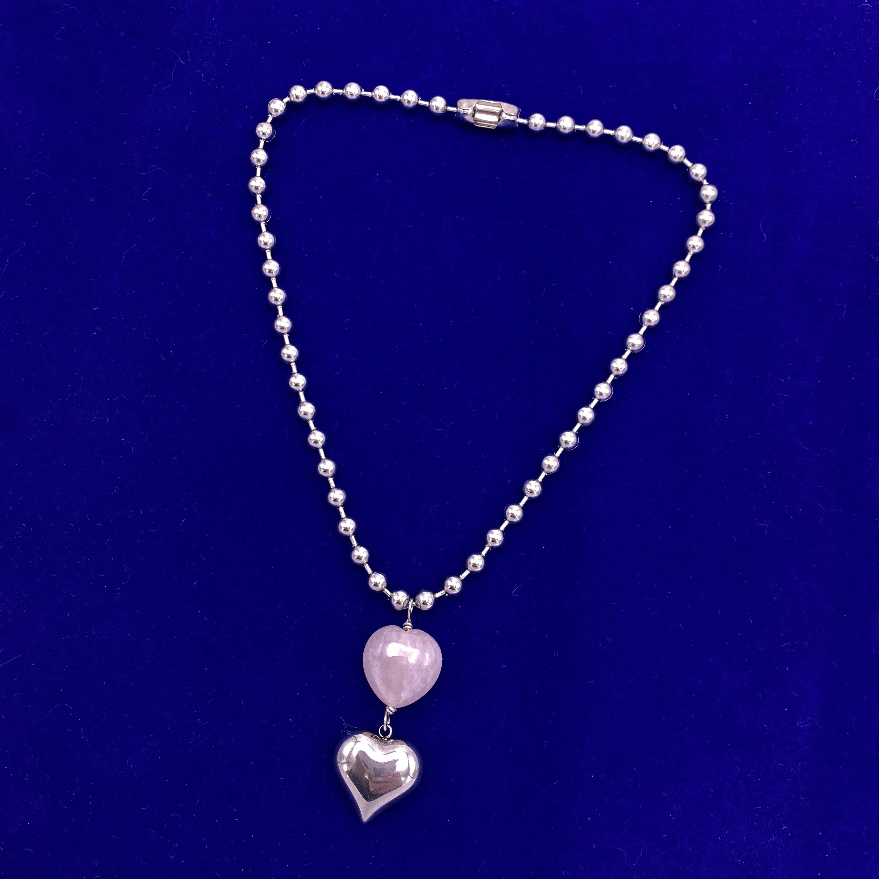 Rose Quartz and stainless steel Heart Necklace