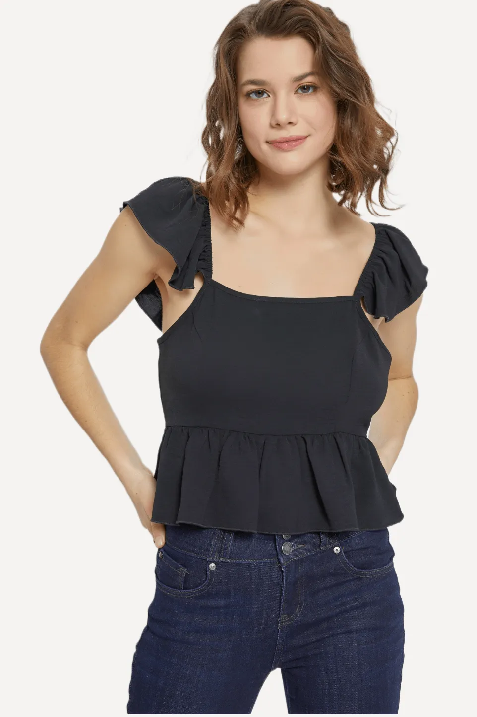 Ruffled Peplum Tie Back Top